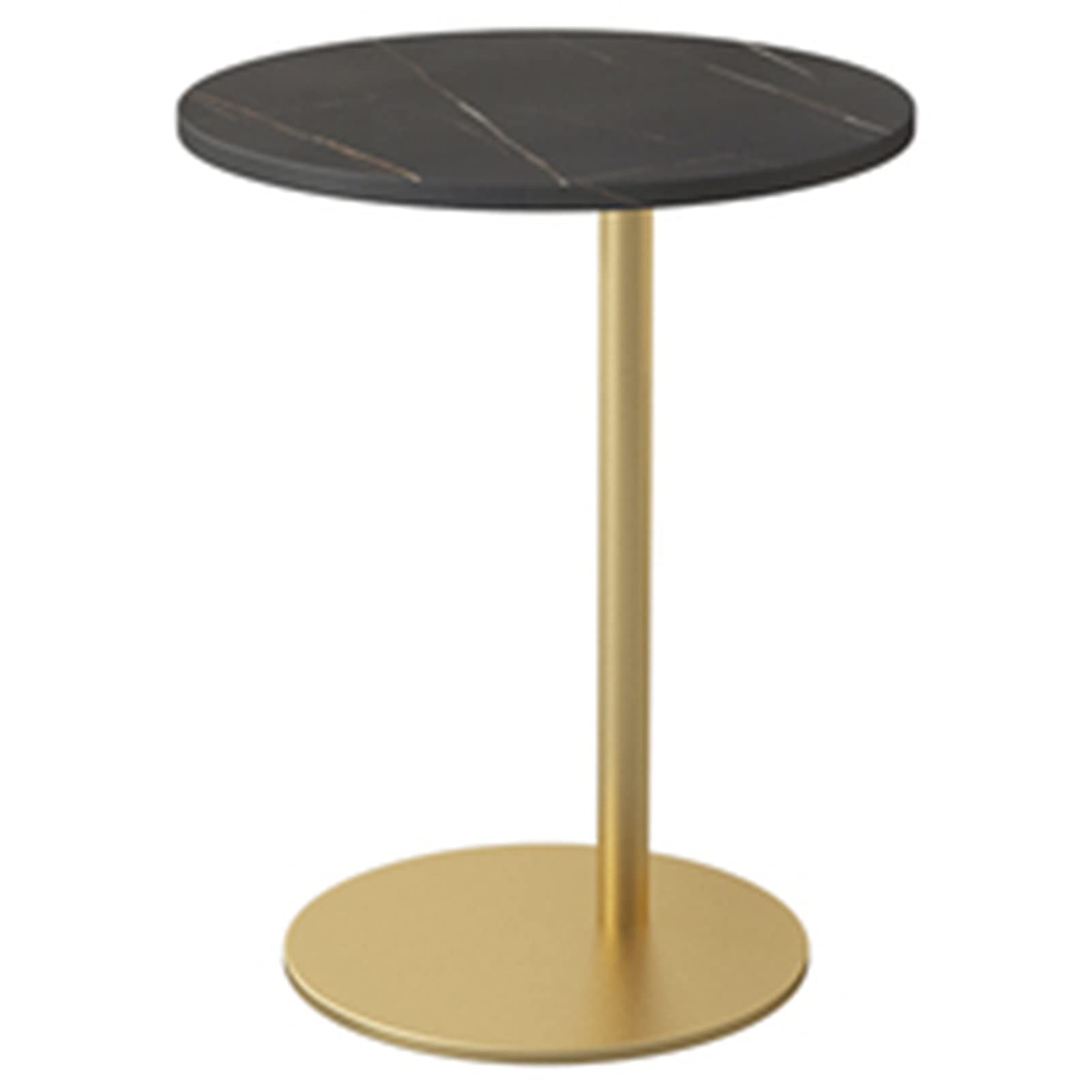 Heavy-Duty Round Metal Side Table with Marble Top - Black & Gold Iron Coffee Table for Living Room, Balcony, or Office - Waterproof End Table for Magazines, Vase, Microwave & Home Decor