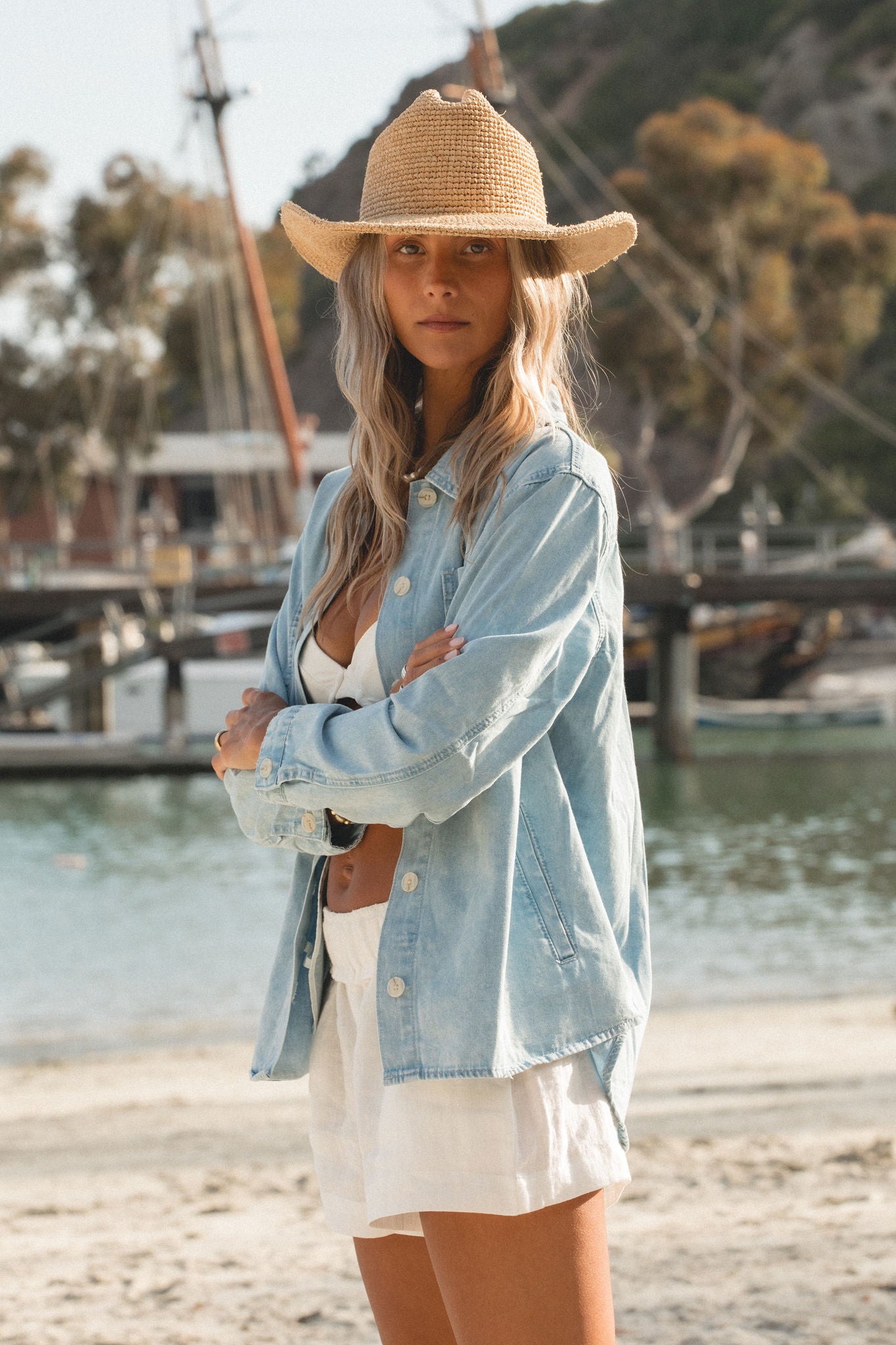 Seaside Denim Button-Up Shirt for Women - Casual & Stylish Summer Beachwear | Perfect for Vacations, Outings & Everyday Wear