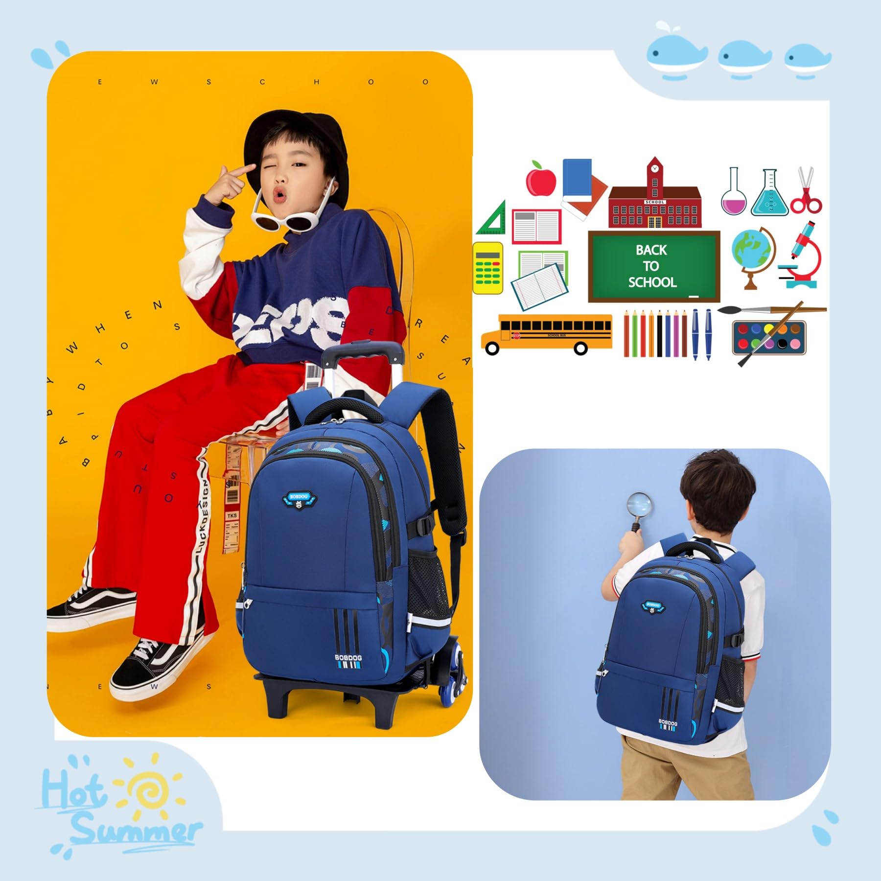 Elementary Rolling Backpack for Kids - Solid Color & Camo Prints Wheeled School Book Bag with Wheels for Boys - Perfect for School, Travel & Daily Use