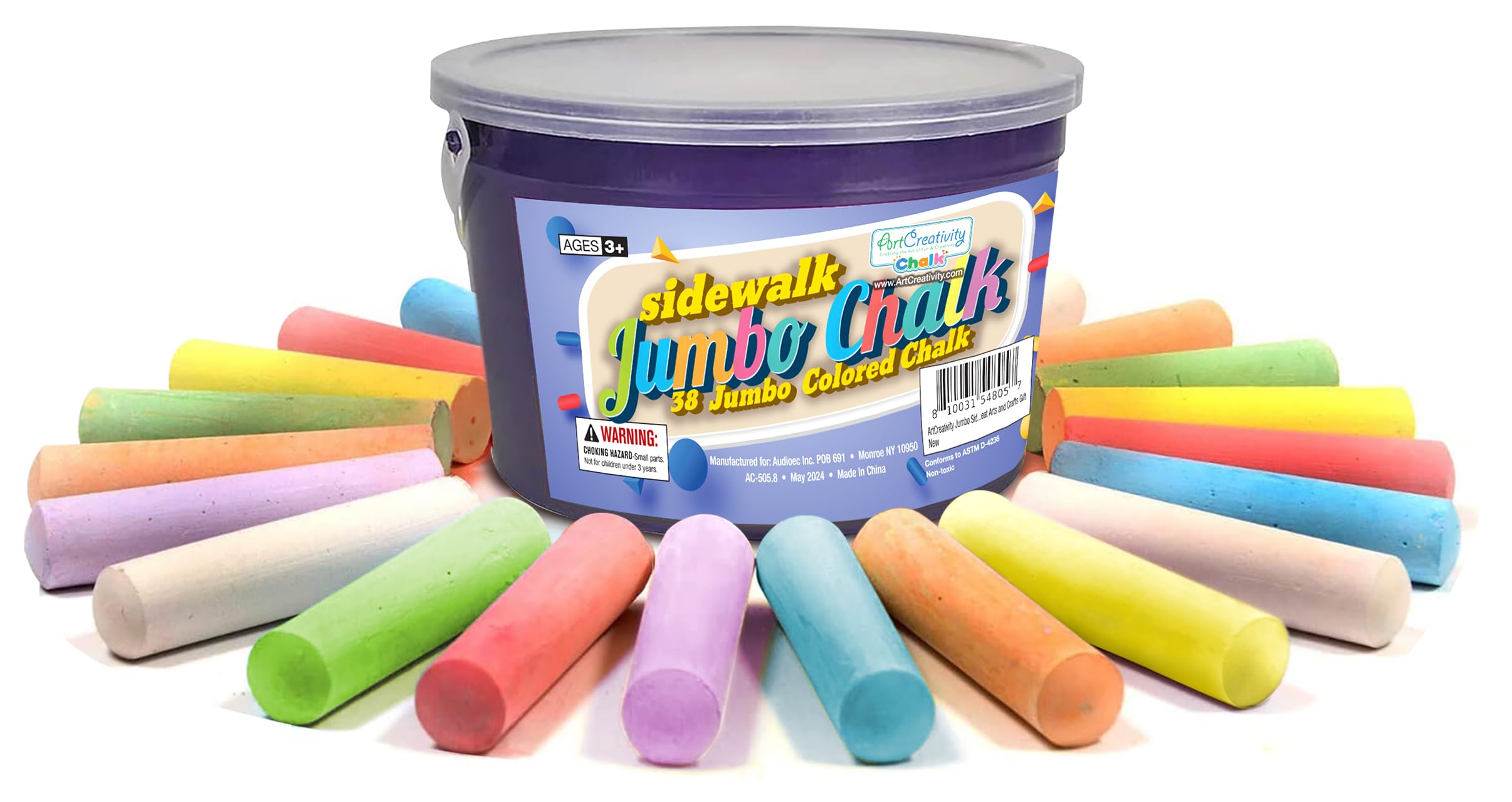ArtCreativity 38-Piece Jumbo Sidewalk Chalk Set for Kids - Dustless, Washable & Non-Toxic Outdoor Chalk - Perfect for Toddlers Ages 1-3 - Great for Driveway Art, Playground Fun & Classroom Learning Activities