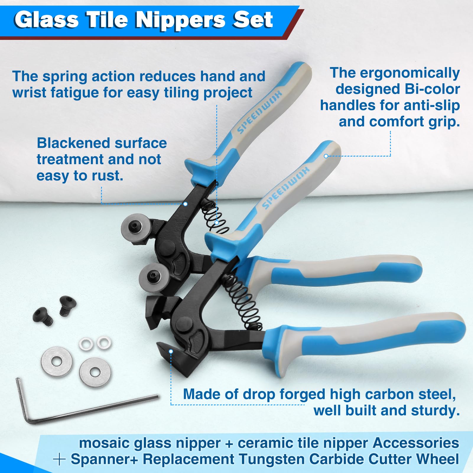 SPEEDWOX 2-Piece Mosaic Tile Cutter Set - Professional Wheeled Ceramic Tile Cutter & Precision Glass Nippers for Stained Glass, Ceramic & Mosaic Tile Cutting - Perfect for DIY Home Renovation, Craft Projects & Art Glass Work