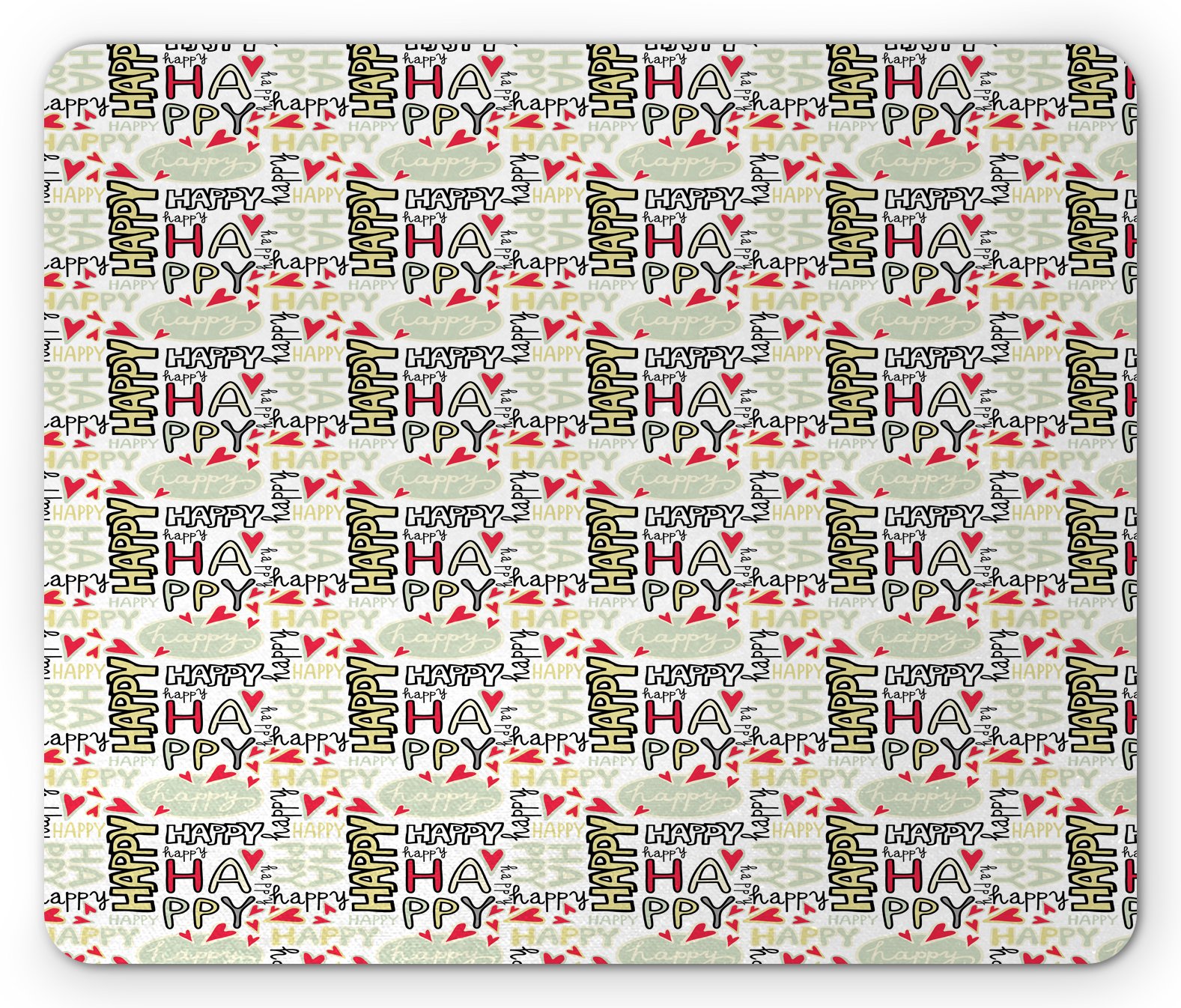 Ambesonne Cartoon Mouse Pad - Non-Slip Rubber Gaming Mousepad with Happy Words & Heart Shapes Design, Standard Size Rectangle Mouse Mat for Office, Home & Computer Workstations (Multicolor)