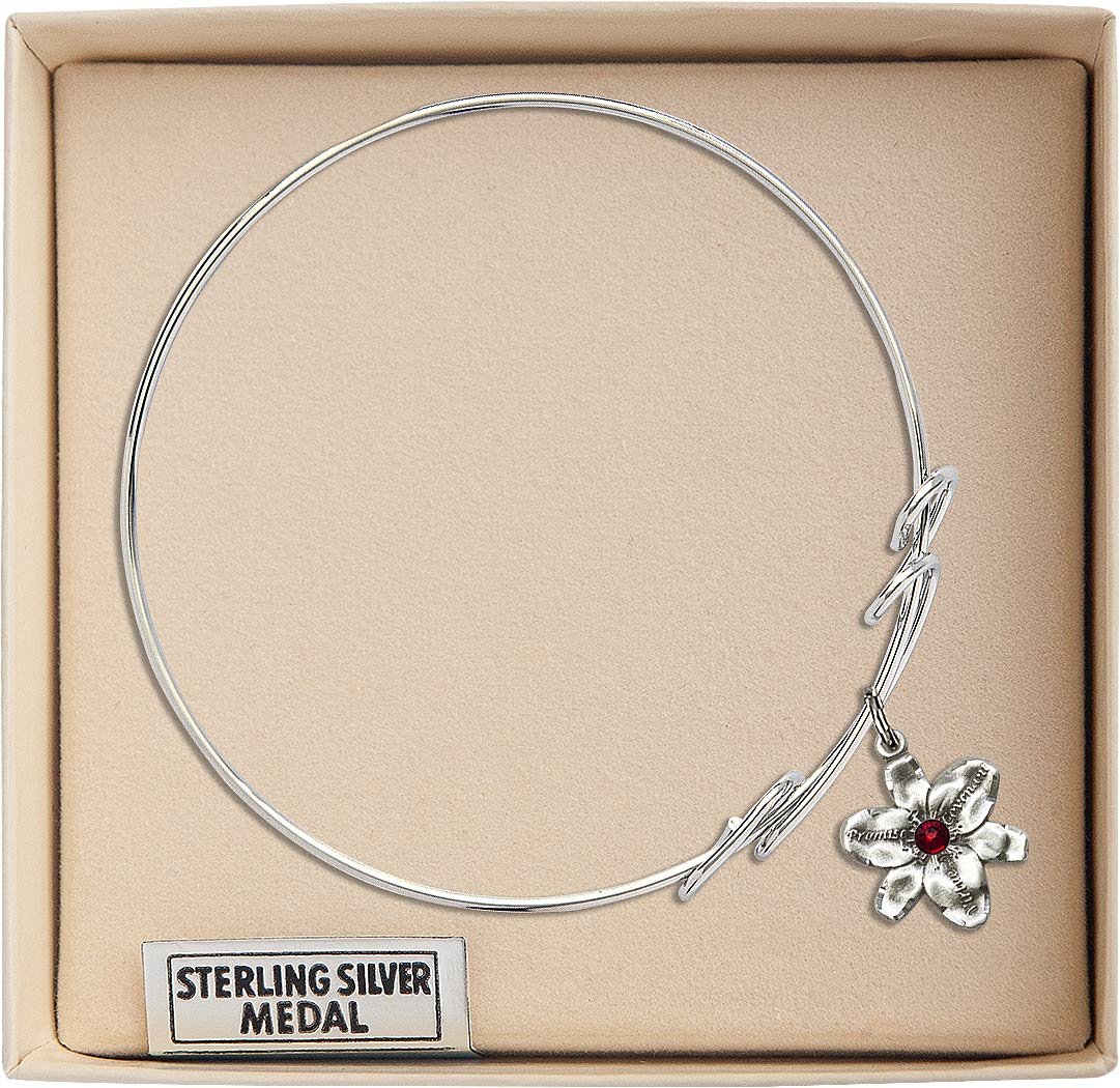 8 Inch Round Double Loop Bangle Bracelet with Chastity Medal Charm & January Red Crystal - Elegant Jewelry for Women, Gift for Girlfriend, Wife, Daughter - Perfect for Valentine's Day, Anniversary, Birthday, Christmas