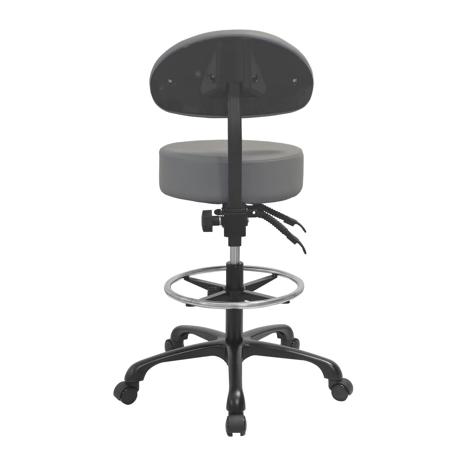 Swivel Rolling Stool with Thick Padding - Adjustable Round Chair with Wheels for Medical, Office, Salon & Shop - Ergonomic Back Support (Gray) - Perfect for Doctors, Therapists & Workstations