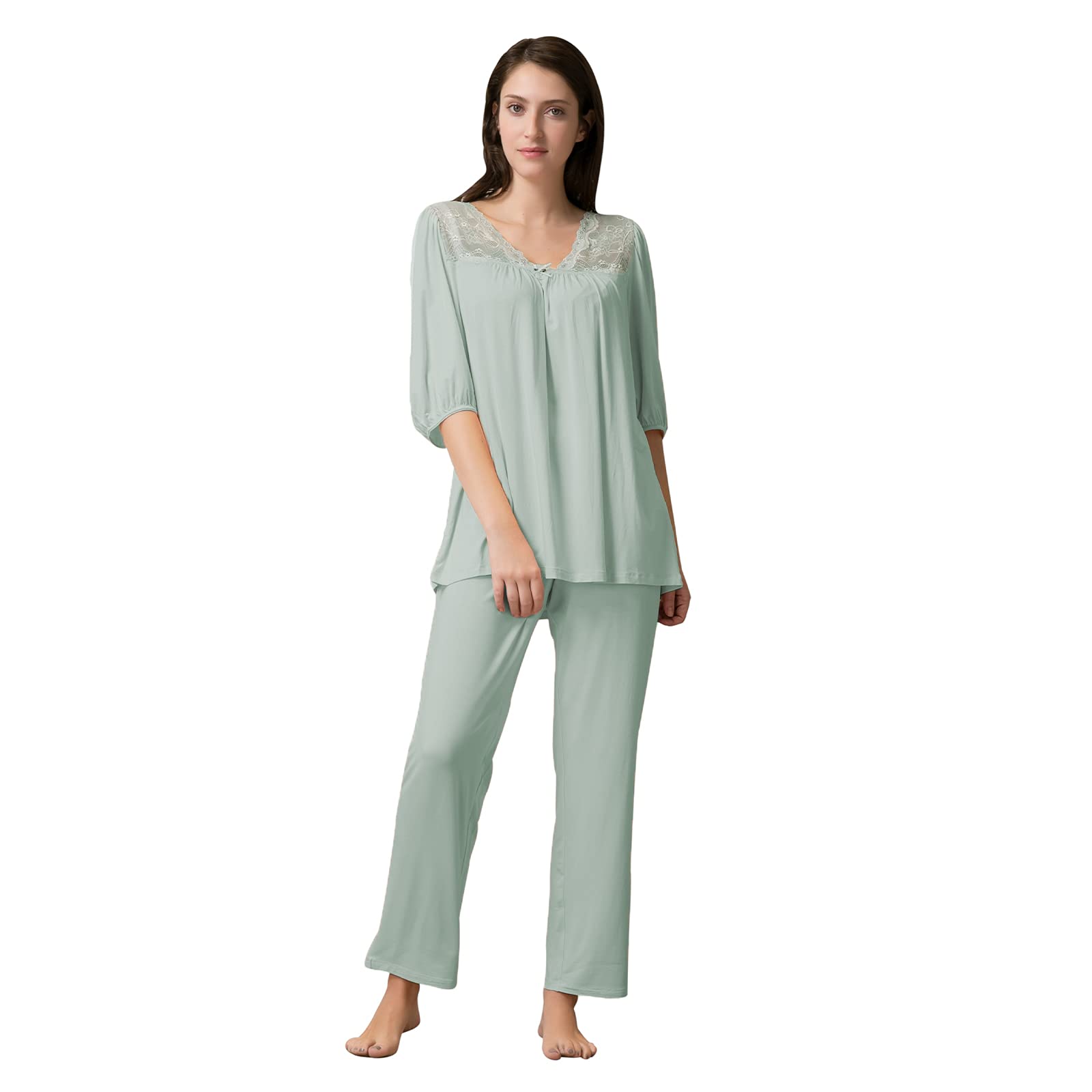 GUHUI Women's Soft Half Sleeve Pajama Lounge Set - Cozy Sleepwear for Relaxing at Home & Nighttime Comfort