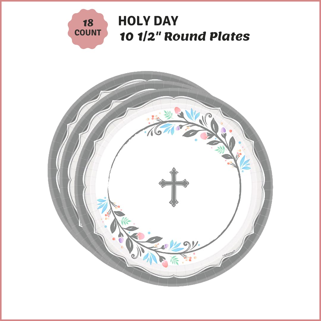 18-Piece Holy Day Religious Party Supplies Set - Disposable Baptism Christening Wedding Confirmation Tableware with Dove Balloon Decorations | Perfect for Church Events, Baby Showers & Christian Celebrations