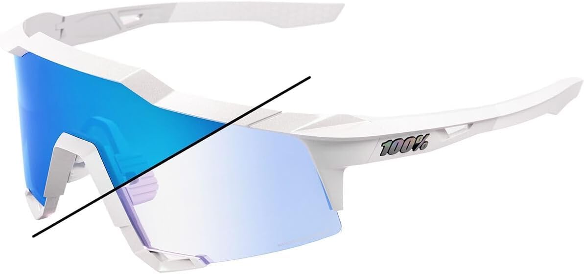 Speedcraft Polarized Sunglasses - Pearl White Glitter Frame with Blue Mirror Photochromic Lenses for Driving, Cycling & Outdoor Activities