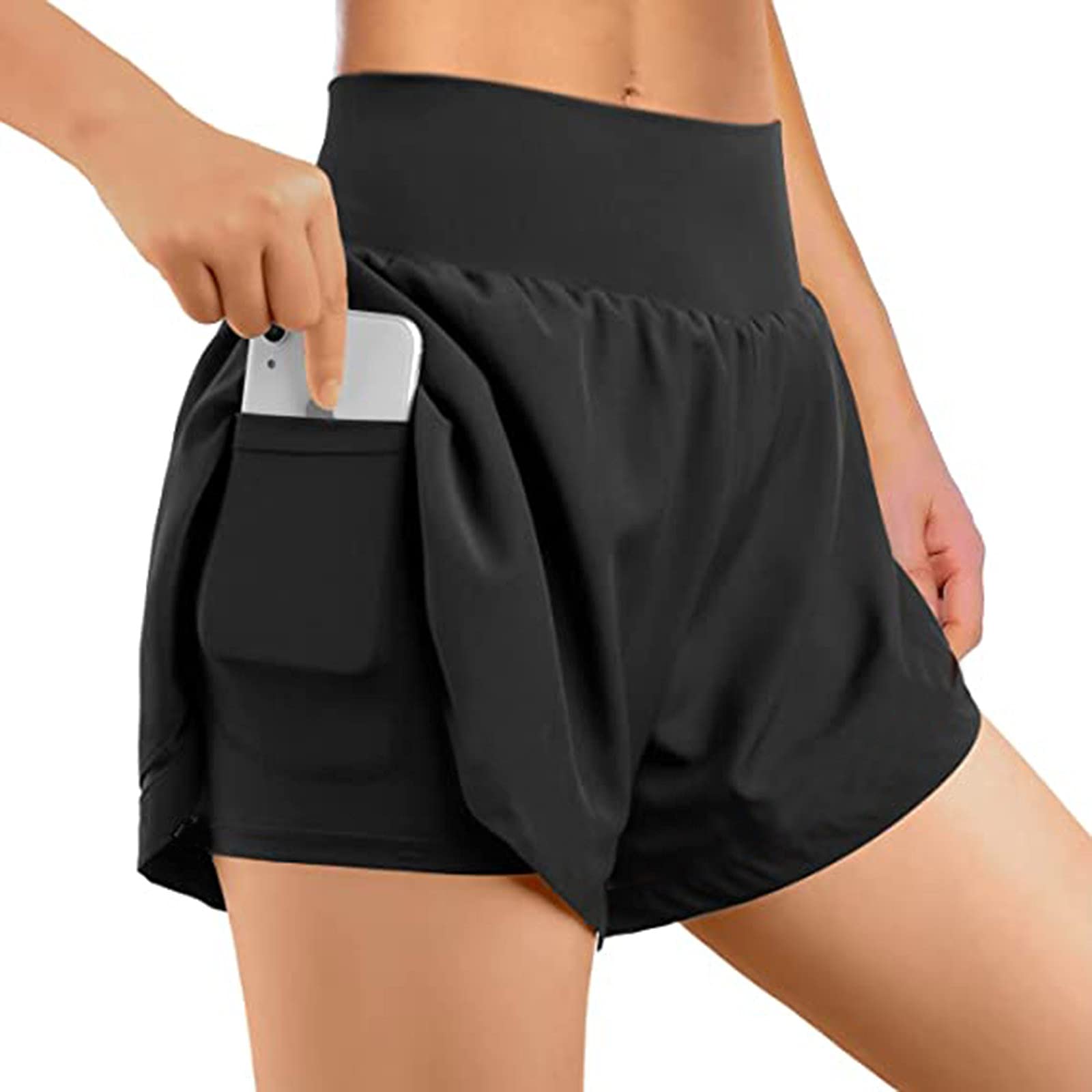 JIAYAN Women's 2-in-1 Running Shorts - High Waist Double Layer Workout Shorts with Phone Pockets for Yoga, Gym & Athletic Activities | Perfect for Jogging, Fitness Training and Outdoor Sports