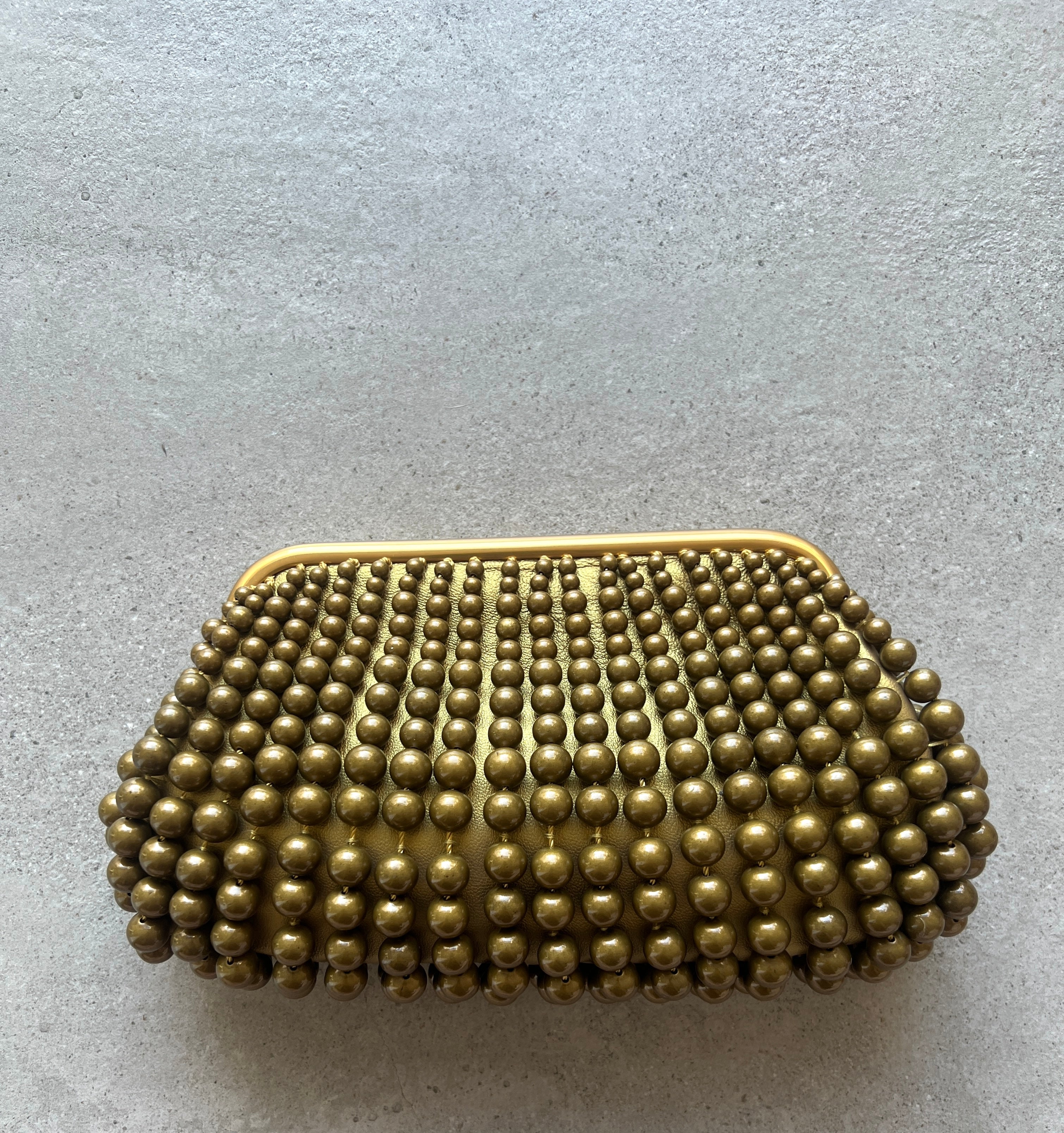 Vintage Nia Beaded Clutch Purse - Antique Brass Evening Bag for Women | Elegant Wedding, Party & Prom Accessory