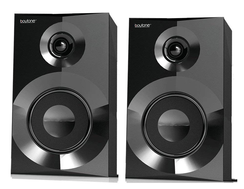 Boytone 2.1-Channel Wireless Bluetooth Bookshelf Speaker System - 30W Powerful Sound with FM Radio, Remote Control, Aux-in, USB/SD Ports - Compatible with Phones, Laptops, PCs - Perfect for Home Theater, Gaming & Music Listening