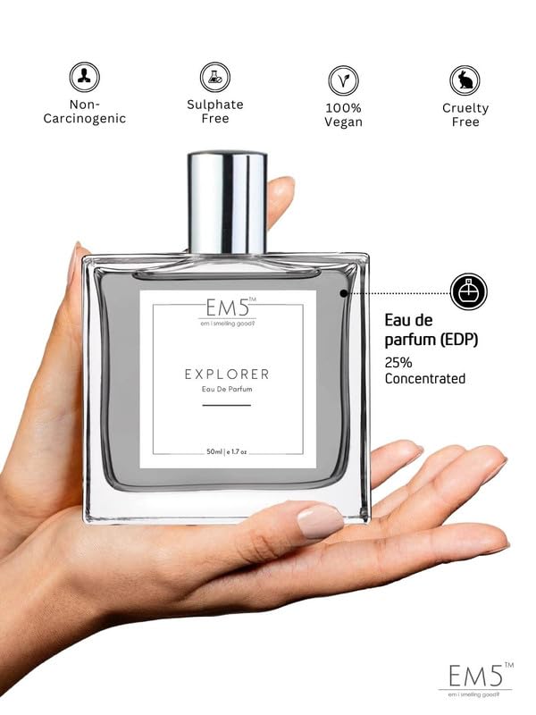 EM5™ Explorer Men's Perfume | Woody Fresh Spicy Cologne | Long Lasting Eau de Parfum Spray | Luxury Gift for Him | Perfect for Date Night, Office & Special Occasions