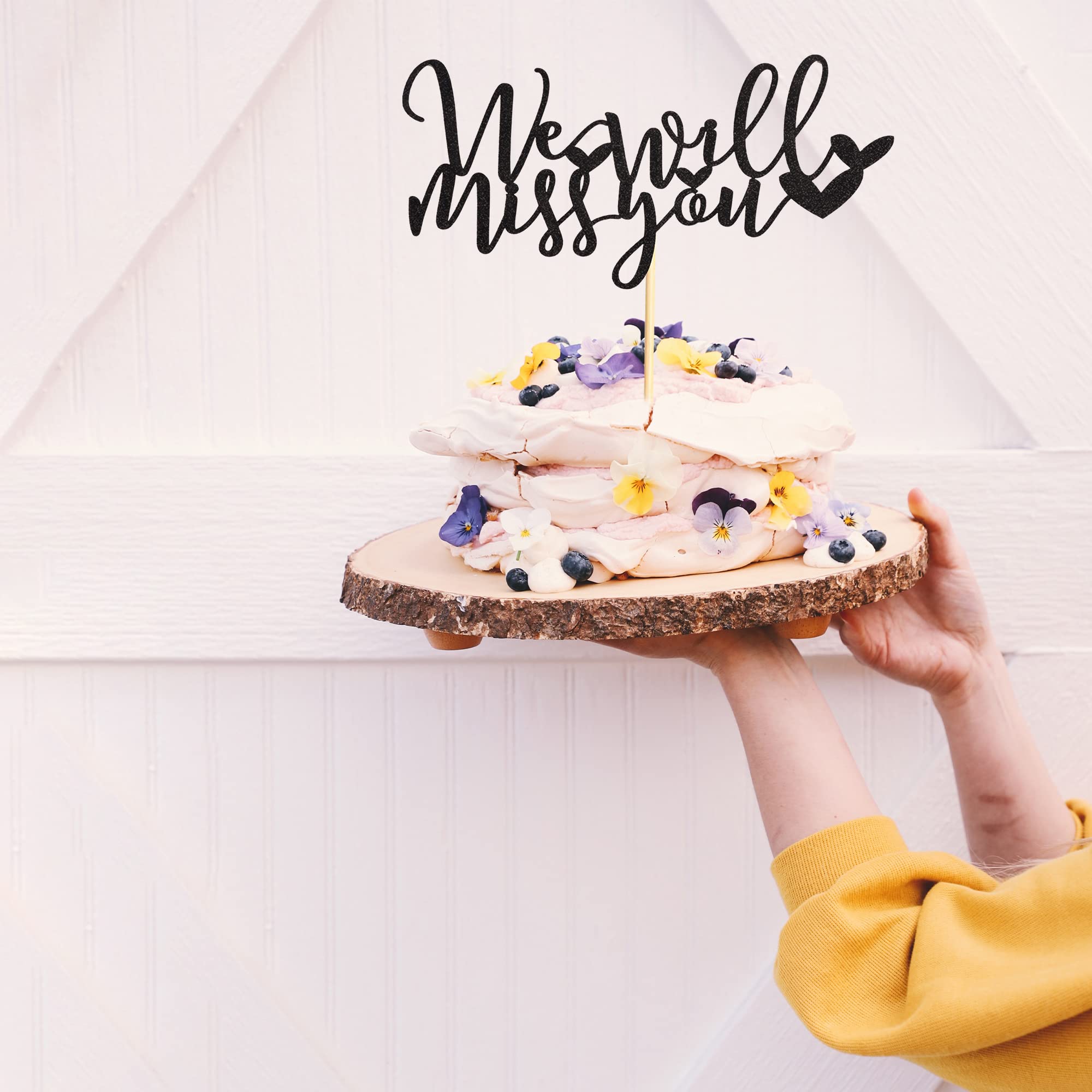Farewell Cake Topper - Black Glitter 'We Will Miss You' Cake Decoration for Retirement, Graduation, Job Change Parties | Perfect for Office Goodbye, School Celebrations & Special Send-offs