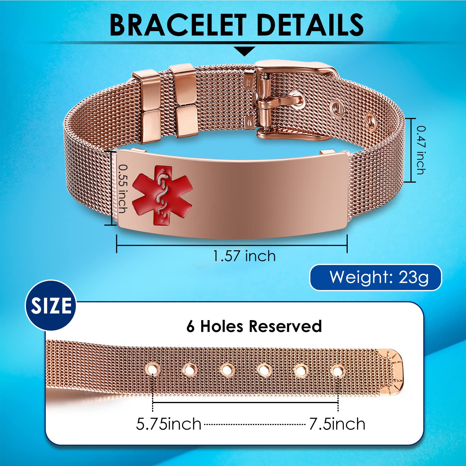 Custom Medical ID Bracelets for Women & Girls - Personalized Stainless Steel Mesh Alert Bracelet with Free Engraving | Adjustable Emergency Wristband for Allergies, Diabetes & Daily Safety