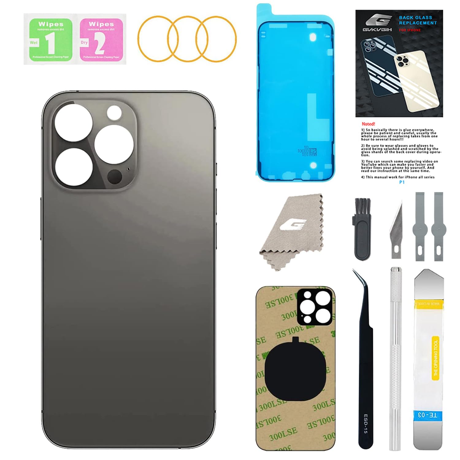 Premium iPhone 12 Pro Max Case - Graphite Glass Back Cover with Pre-Installed Adhesive & Tool Kit | Shockproof Replacement Back Panel with Precise Cutouts | Perfect for Daily Protection & DIY Repairs