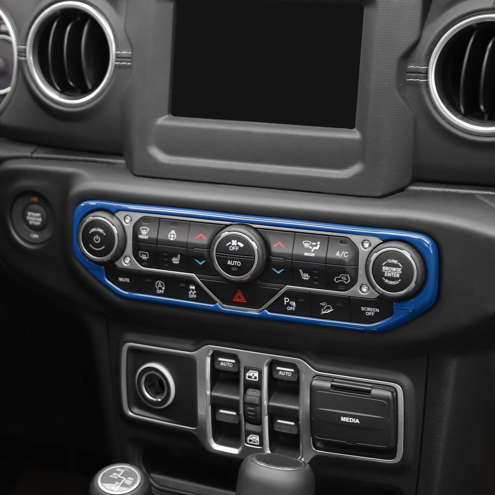 Blue RT-TCZ AC Switch Cover Trim Frame for Jeep Wrangler JL/JLU/Gladiator JT (2018-2023) - Interior Dash Accessories | Perfect for Off-Roading & Customization Upgrades