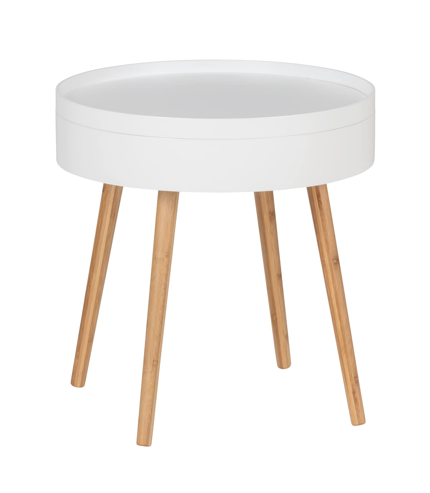 WENKO Finja Bamboo Side Table with Tray & Storage - Natural Wood Coffee Table, Nightstand for Living Room, Bedroom - 19.5