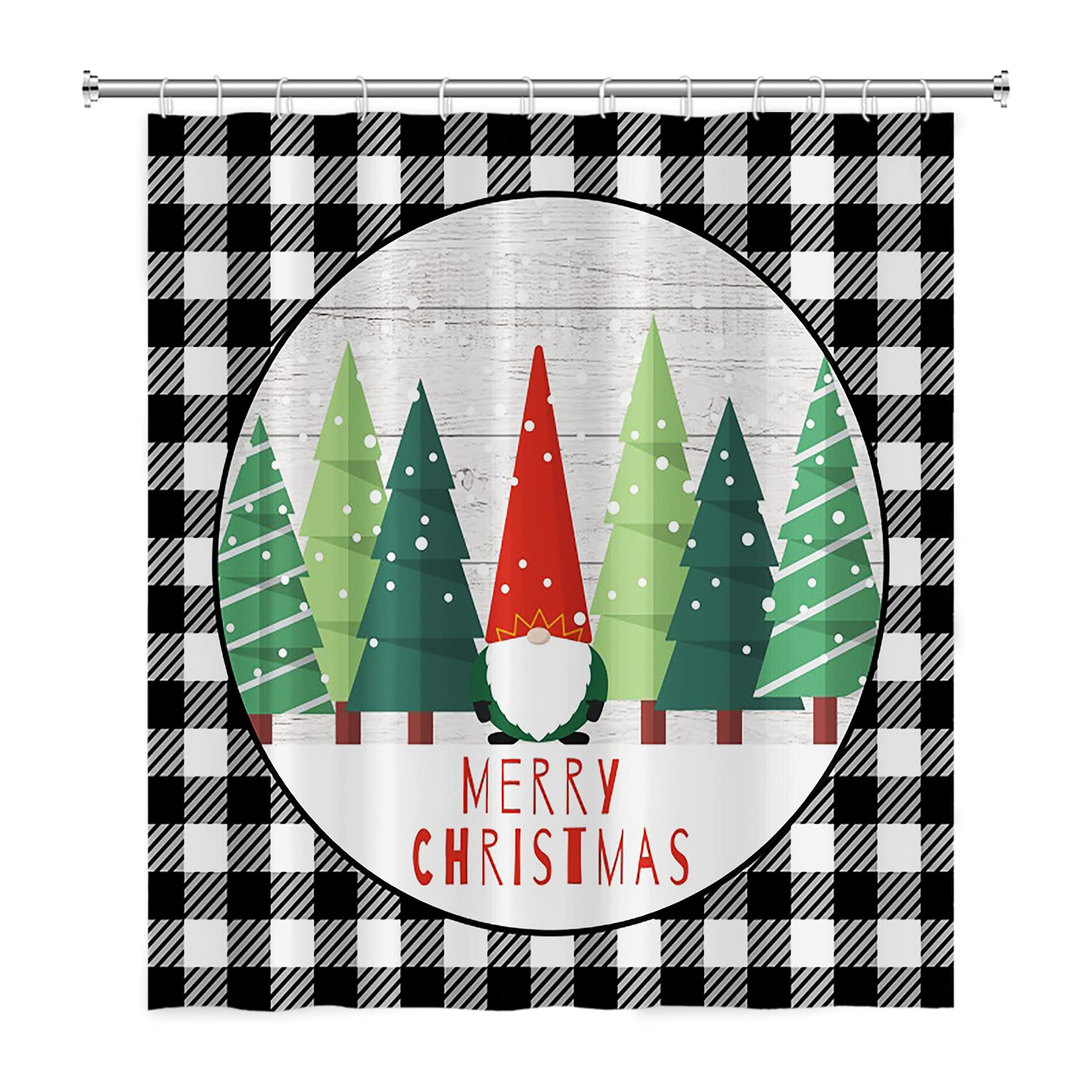 Yeele Christmas Tree Shower Curtain - Black White Grid Holiday Bathroom Decor with Hooks, 48x72 Inch - Perfect for Winter Wonderland Theme, Gnome & Modern Home Decor (Ideal for Christmas Bathroom Makeover & Festive Gift)