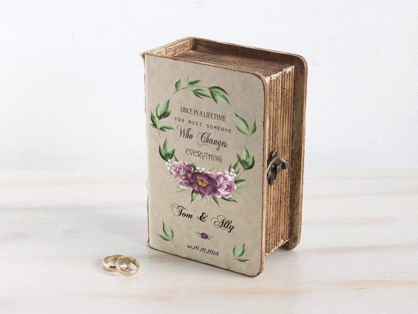 Floral Wedding Ring Box - Personalized Rustic Ring Bearer Box for Engagement & Proposal - Custom Floral Wreath Keepsake Box for Wedding Ceremonies & Romantic Moments