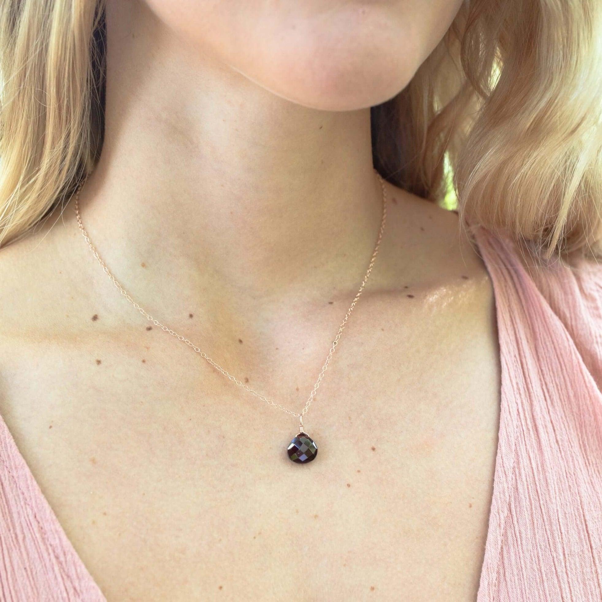 Elegant Tiny Garnet Teardrop Crystal Pendant Necklace for Women - Perfect for Valentine's Day Gifts, Anniversary & Evening Parties