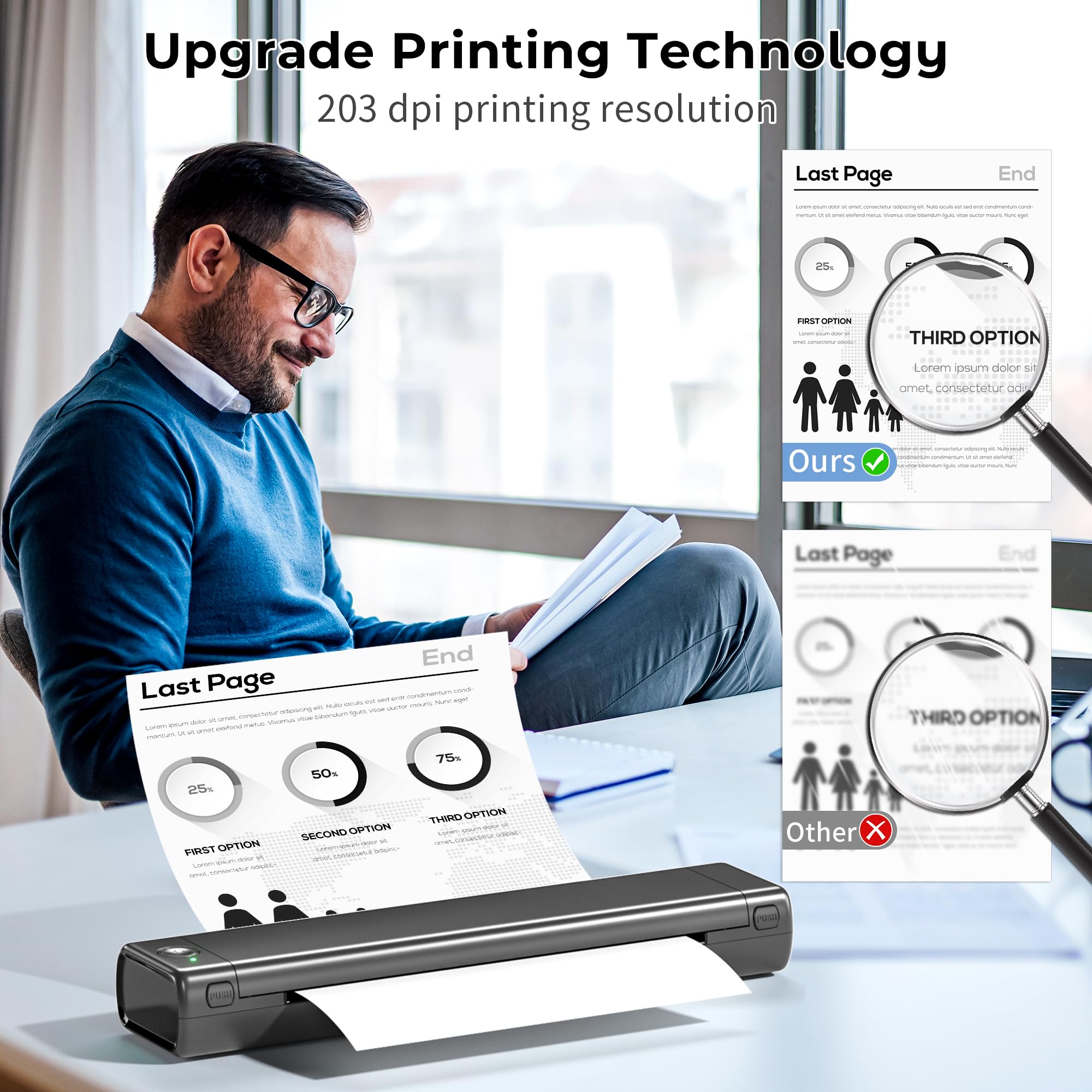 Wireless Portable Printer for Travel - M08F Inkless Thermal Printer, Supports 8.5
