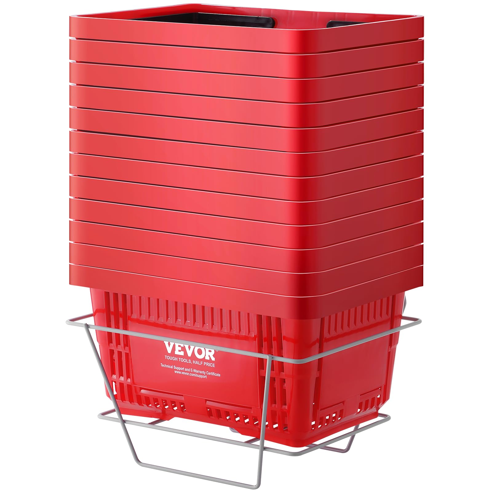 VEVOR 12-Pack Durable Plastic Shopping Baskets with Handles & Stand - 24L Capacity (16.73