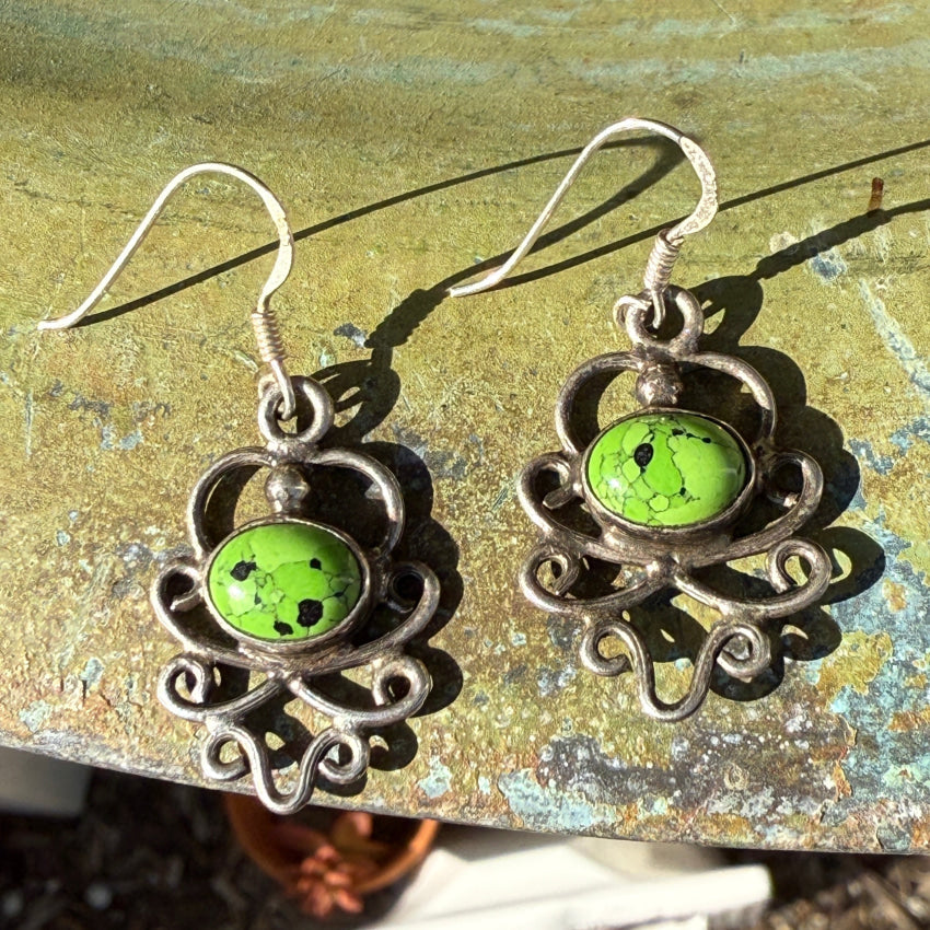 Natural Apple Green Gaspeite Sterling Silver Pierced Earrings – Handmade Dangle Earrings for Women, Perfect for Casual Wear, Parties & Gifts