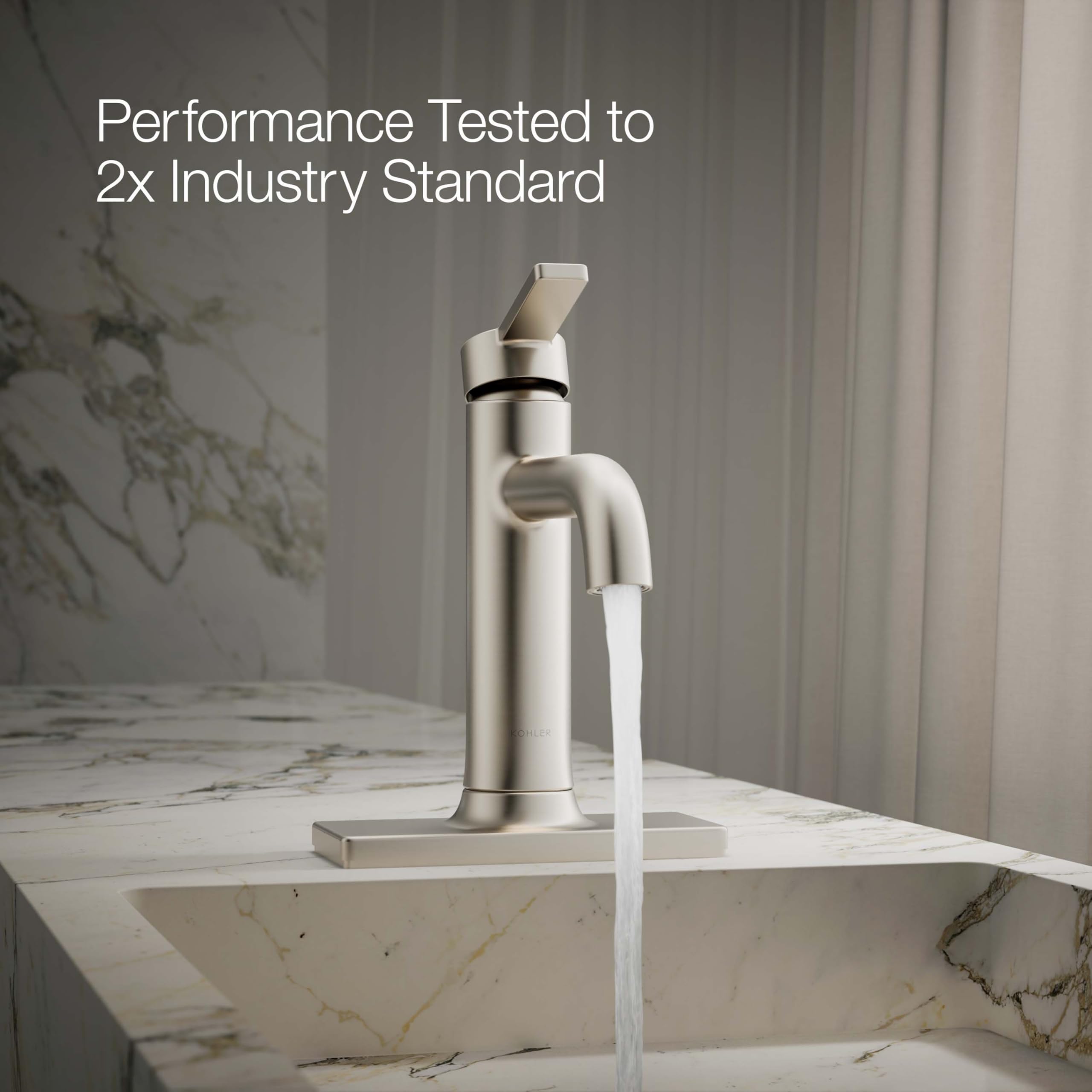 Kohler 28126-4N-BN Venza Bathroom Sink Faucet, 0.5 GPM Low-Flow Water-Saving Design, Vibrant Brushed Nickel Finish - Perfect for Modern Bathroom Vanities and Powder Rooms