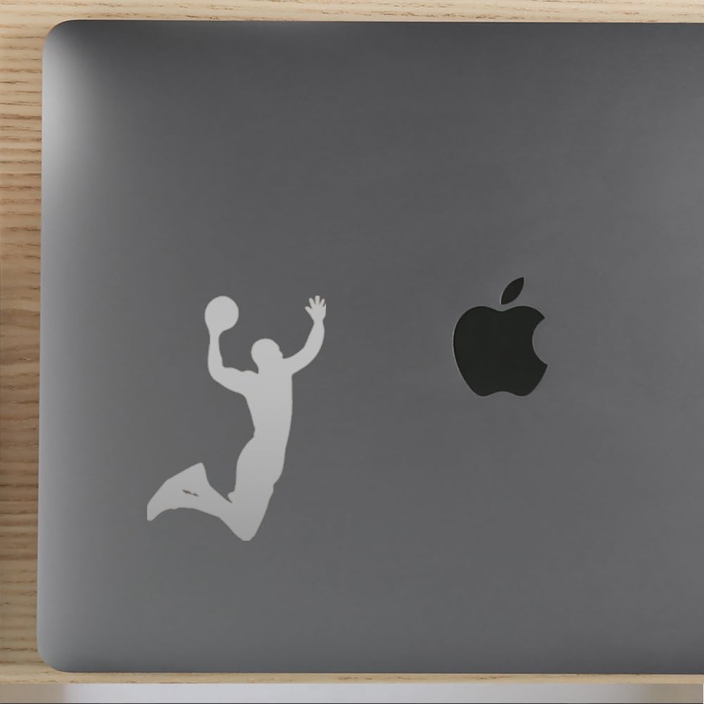 Premium Metallic Silver Basketball Dunk Vinyl Decal Stickers (Set of 2) - Waterproof, Durable for Laptop, Phone, Helmet, Car Window, Bumper, Mug, Cup, Door & Wall Decoration - Perfect for Sports Fans, Home Decor & Gift Giving