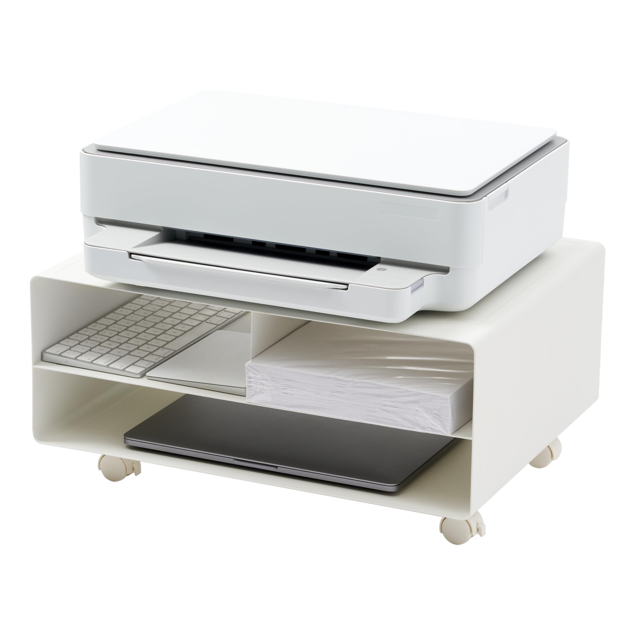 Yamazaki Home White Steel Desktop Printer Stand - Space Saving Office Organizer for Computer Accessories | Perfect for Home Office, Study Desk & Workspace Organization