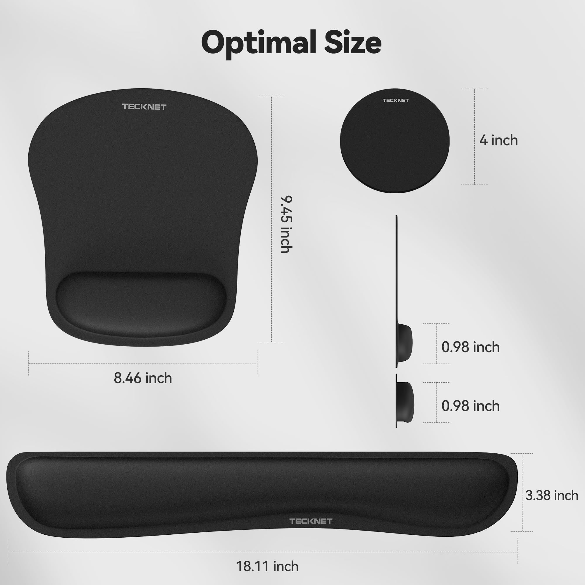 TECKNET 3-in-1 Memory Foam Mouse Pad with Wrist Rest & Keyboard Pad Set - Ergonomic Desk Mat for Office, Gaming, Laptop & Computer Work - Comfortable Mousepads & Wrist Support for Long Hours Typing and PC Use