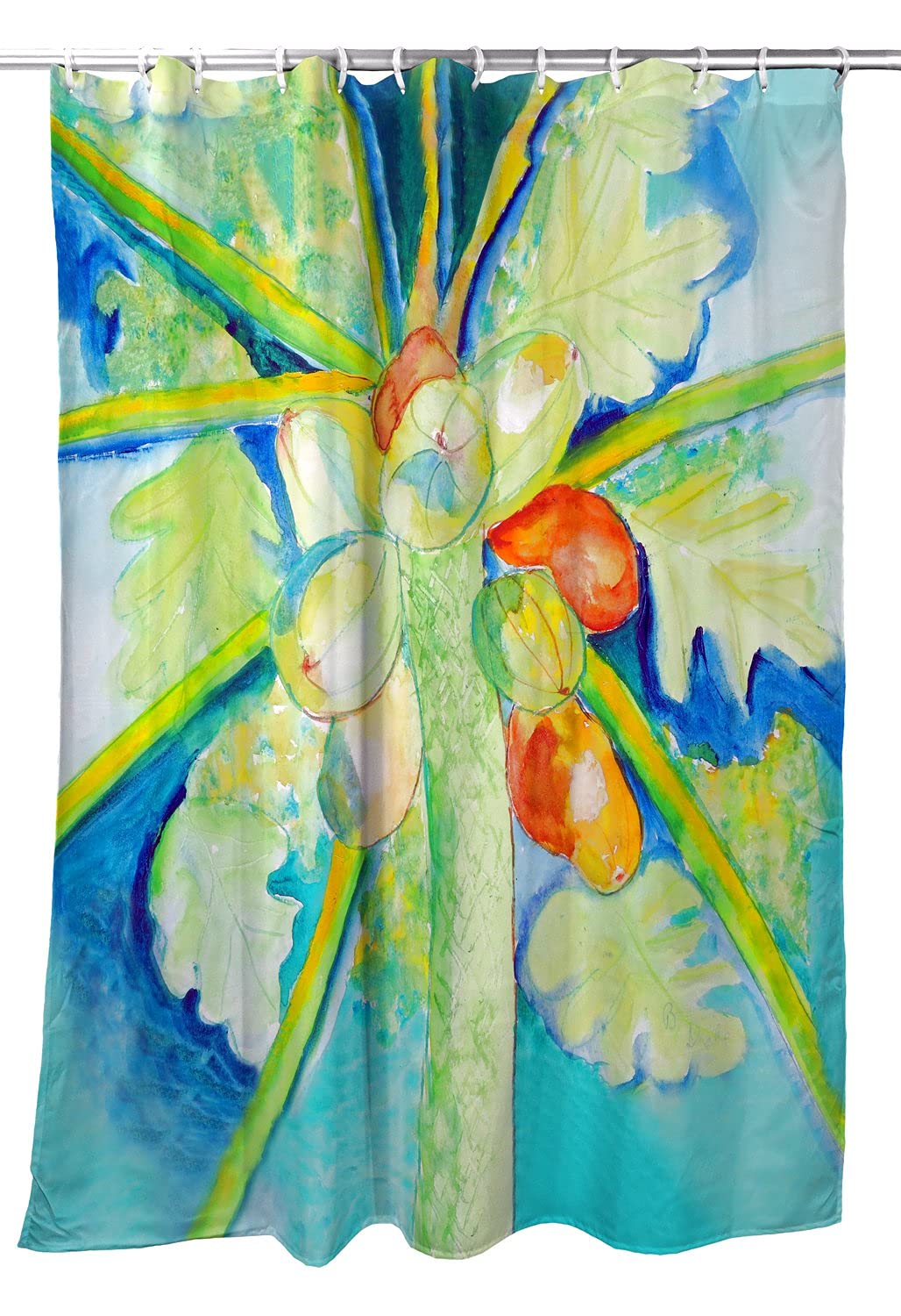Betsy Drake Tropical Papaya Tree Shower Curtain - Waterproof Bathroom Decor for Beach & Boho Style Homes