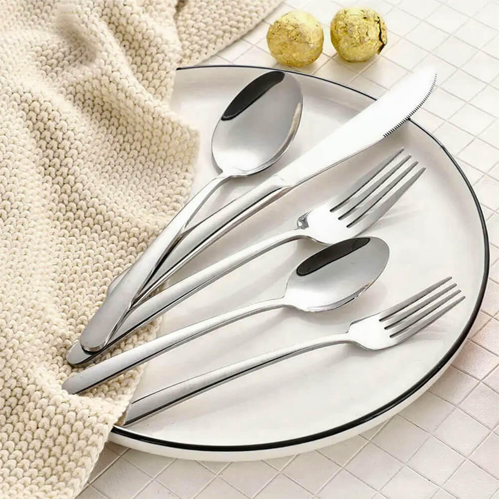 Premium Marina Silverware Set - 24-Piece Stainless Steel Flatware Set for 6, Elegant Dinnerware Cutlery with Knives, Forks, Spoons - Perfect for Dining, Parties, Weddings & Gifts