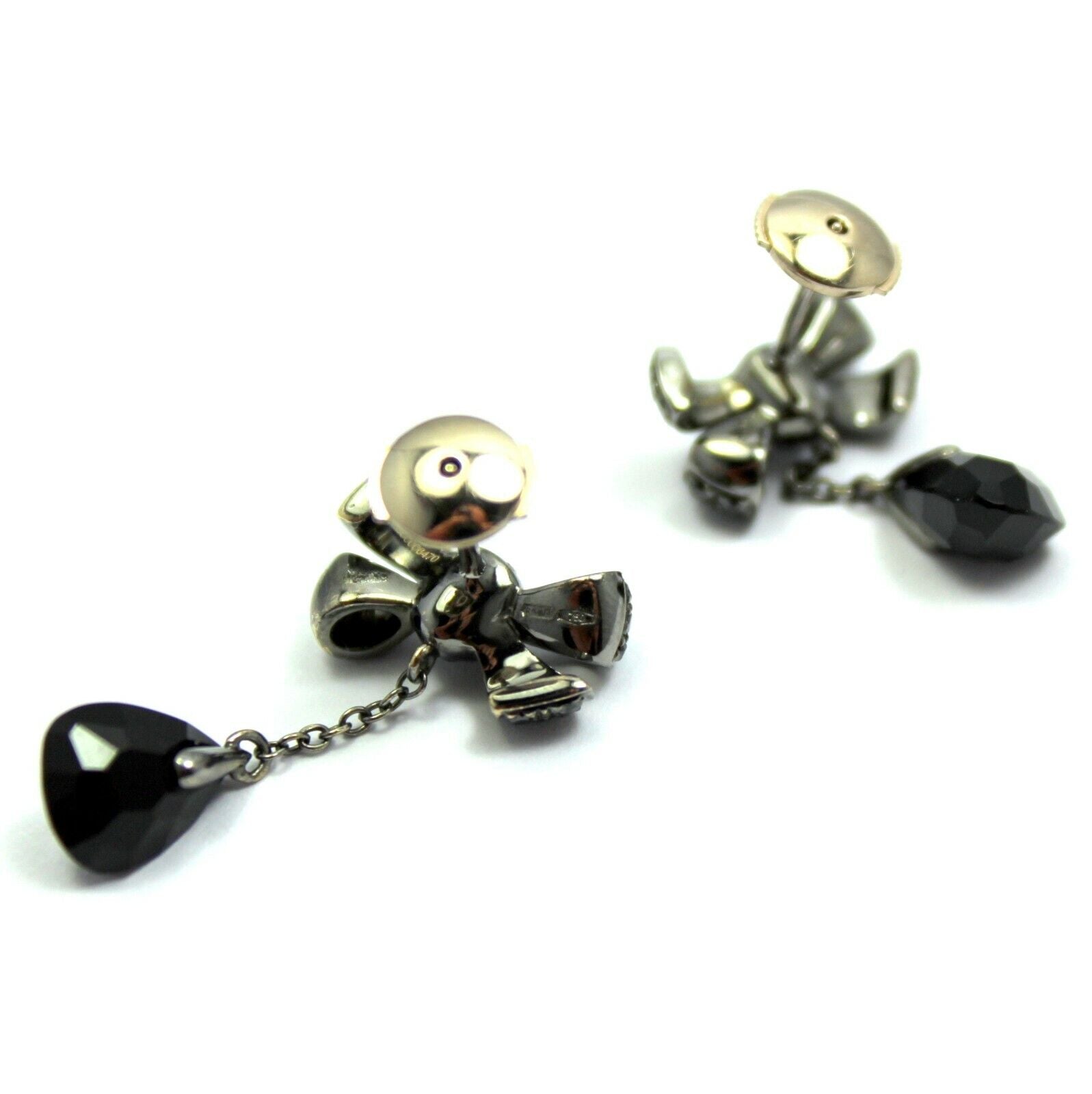 Authentic Pomellato 18k White Gold Black Diamond Onyx Drop Bow Earrings - Luxury Italian Jewelry for Women, Perfect for Weddings, Parties & Special Occasions