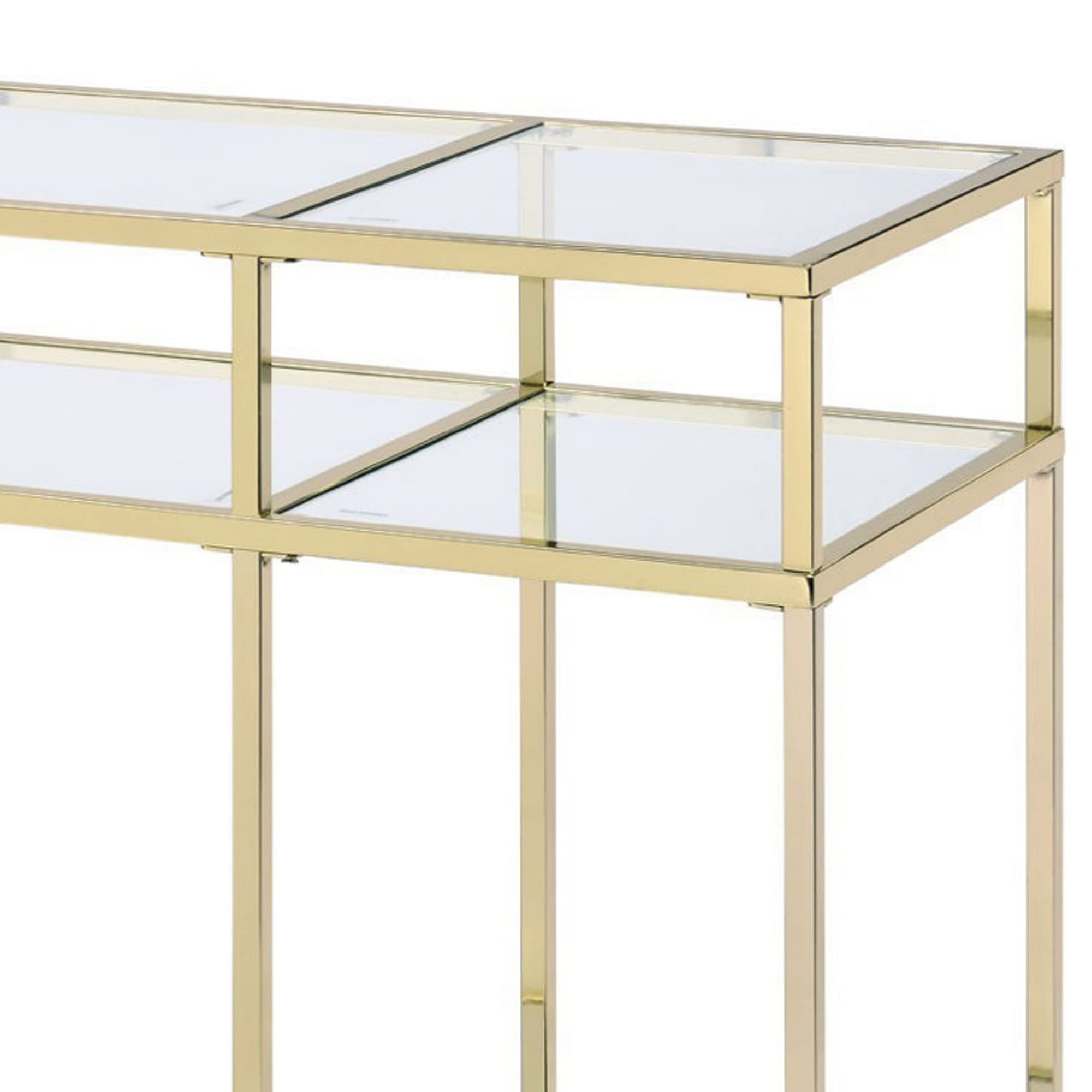 Benjara 3-Tier Gold Metal Sofa Table with Tempered Glass Shelves - Modern End Table for Living Room, Bedroom, or Office Decor