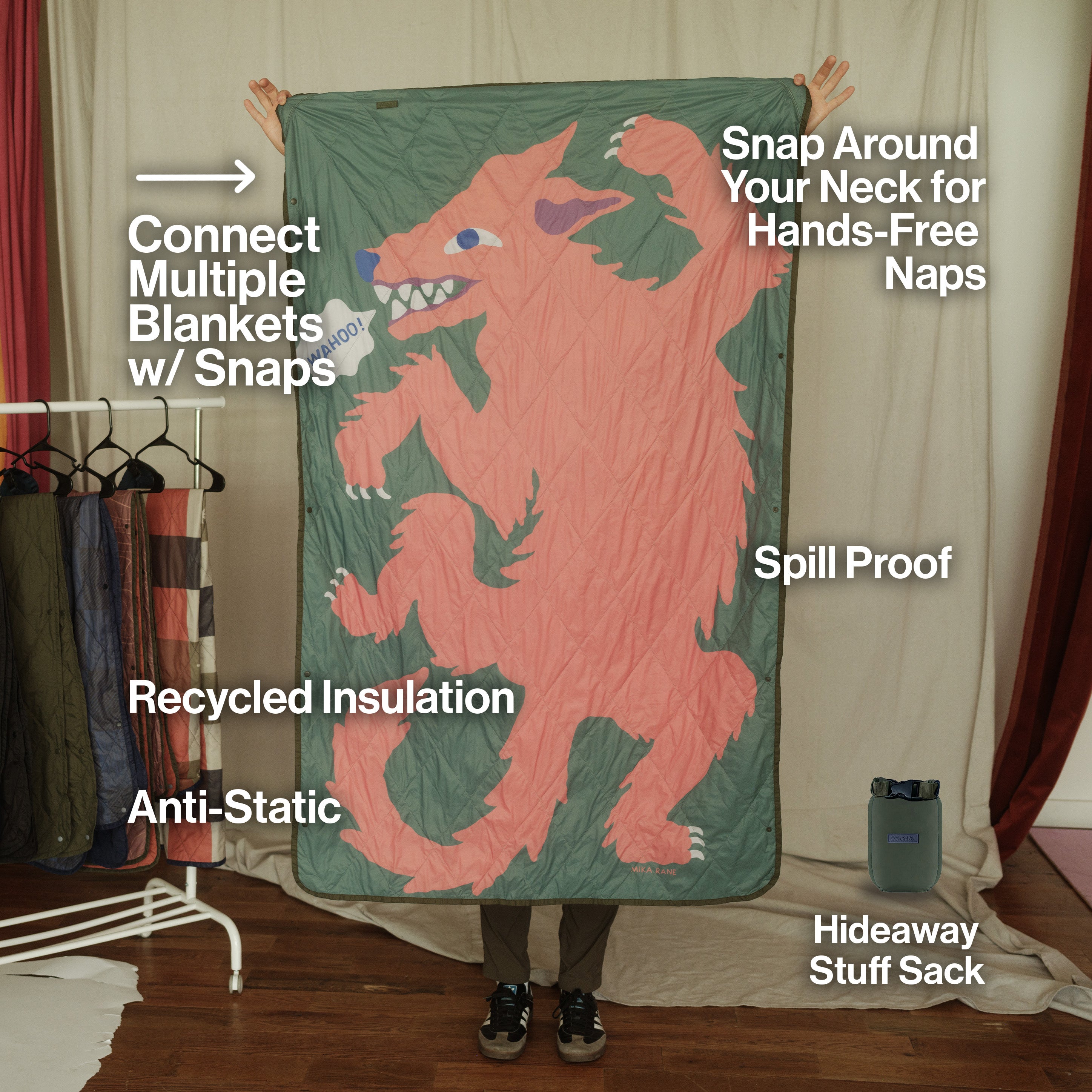 UltraPak™ Everyday Blanket - Super Soft & Lightweight Packable Travel Blanket for Camping, Hiking & Home Use | Perfect for Outdoor Adventures & Cozy Nights | Dancing Doggo Collection