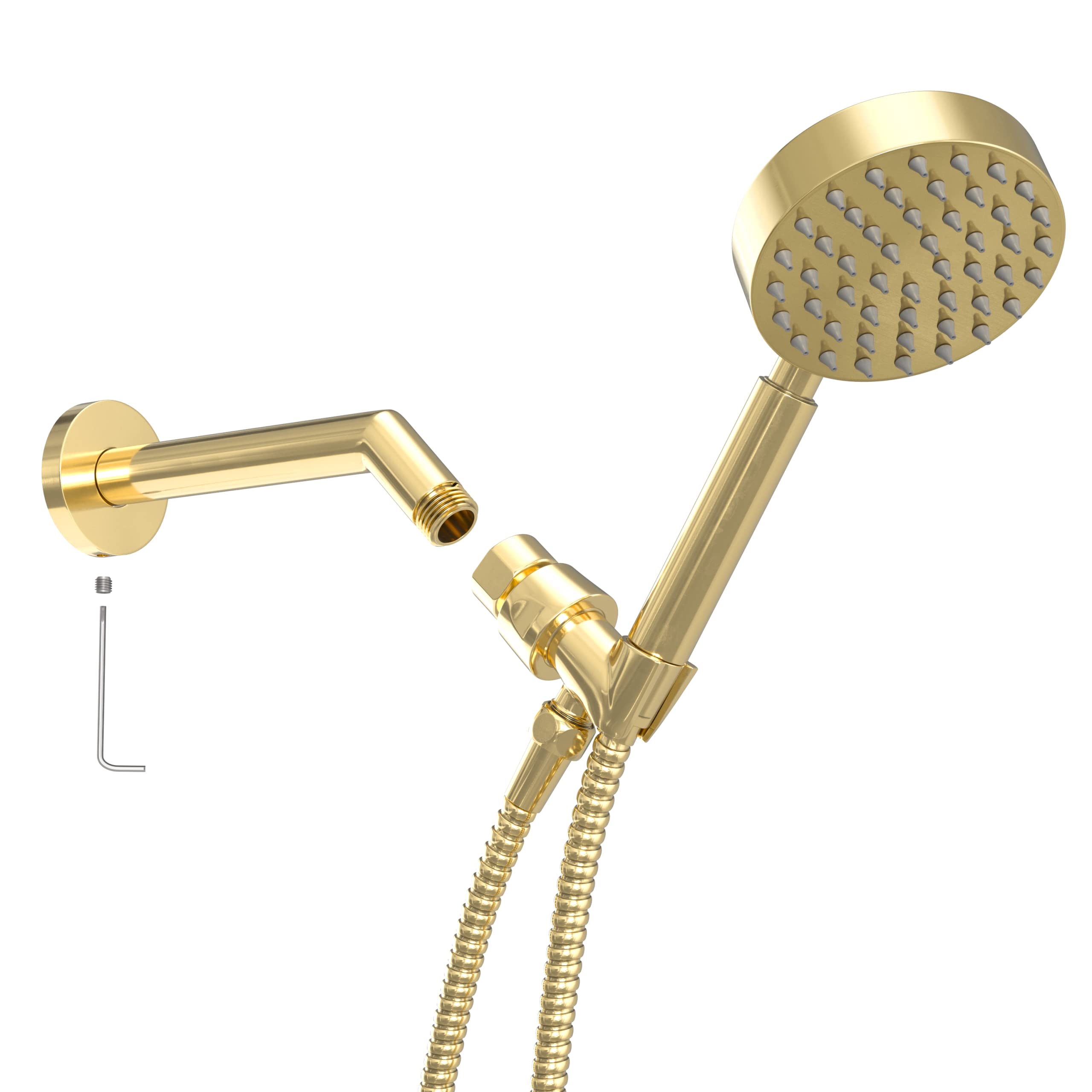 Premium All-Metal Handheld Shower Head Set in Polished Brass - 2.5 GPM Showerhead with 72