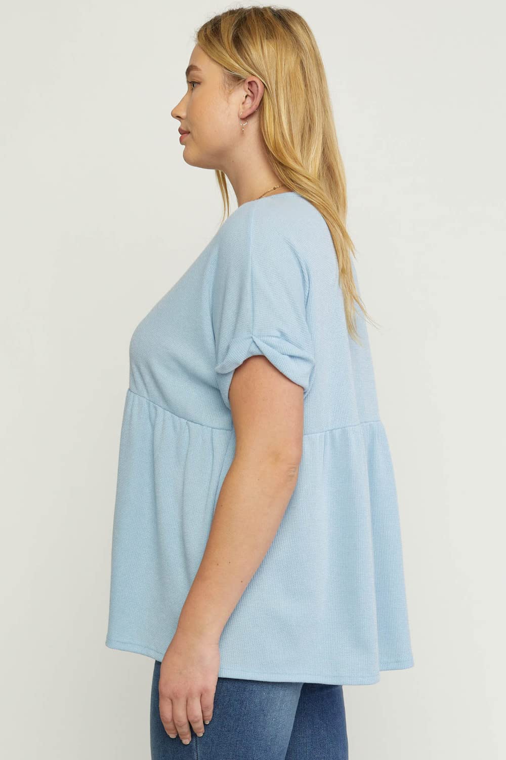 Entro Women's Mini Waffle Knit Babydoll Tunic Top - Soft Casual Short Sleeve Shirt for Everyday Wear, Date Night & Layering