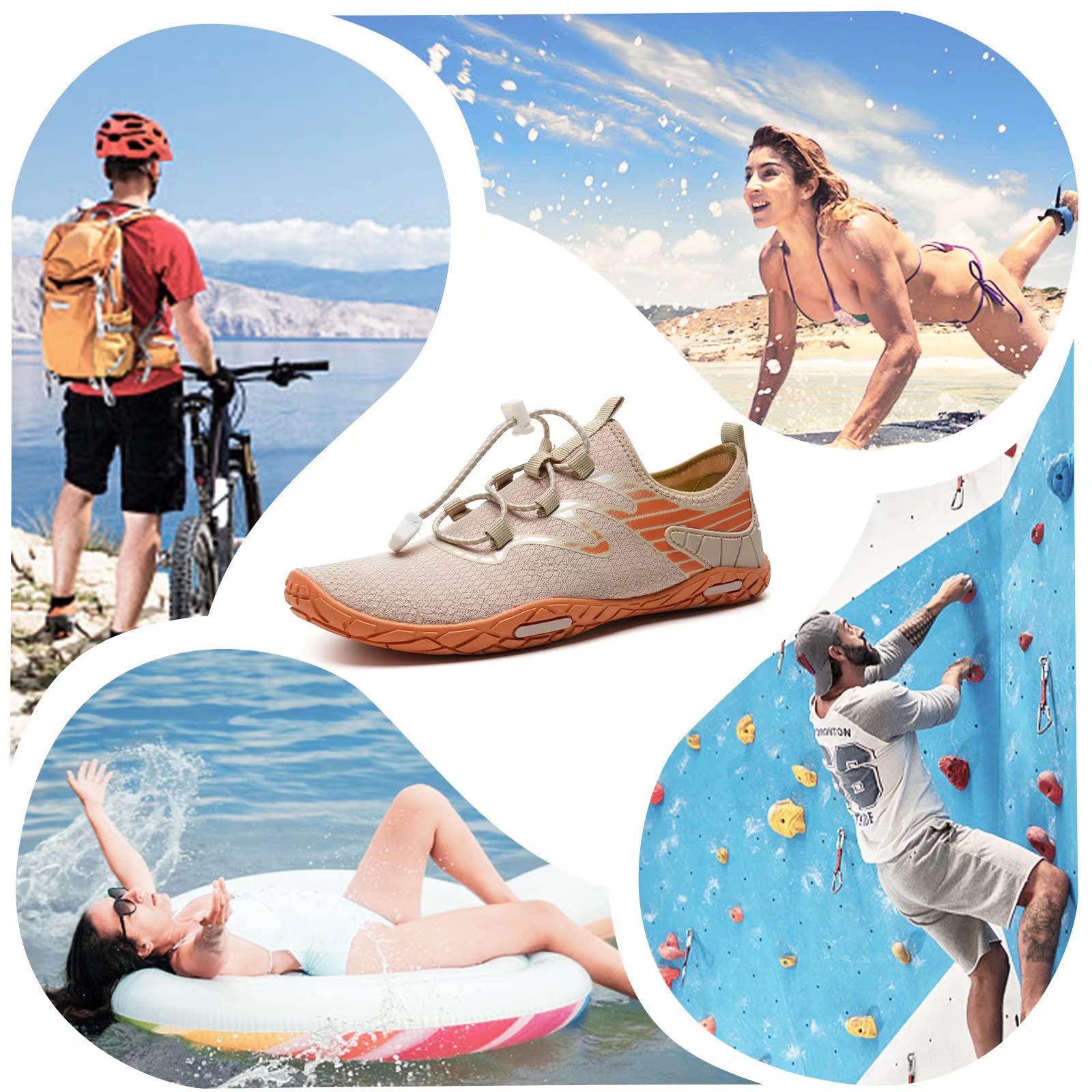 WateLves Quick-Dry Water Shoes for Men & Women - Lightweight Aqua Socks for Beach, Swimming, Surfing, Yoga & Water Aerobics - Breathable Pool Shoes (Apricot, Size 40) - Perfect for Summer Water Activities & Outdoor Sports
