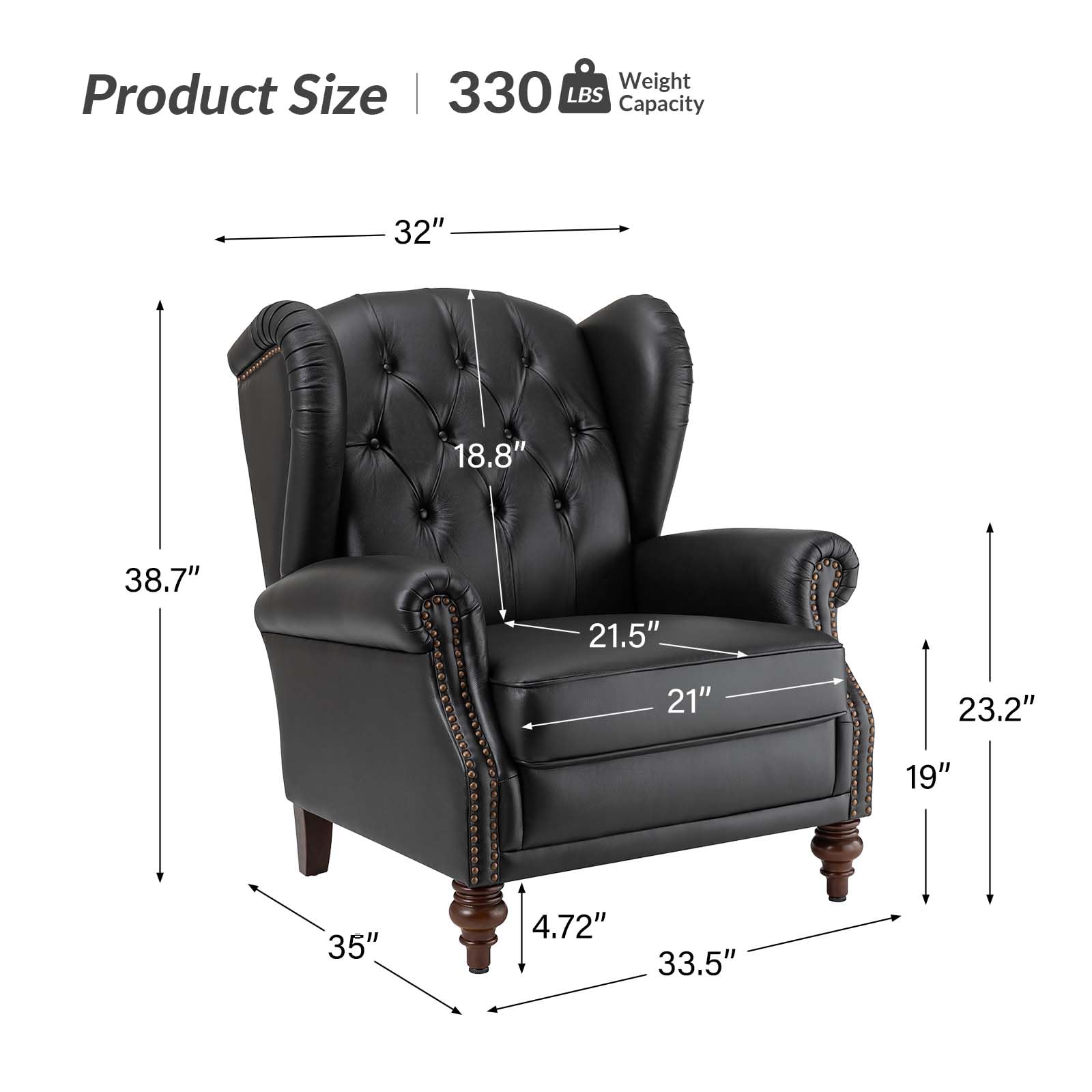 Genuine Leather Accent Chair - Button-Tufted Living Room Armchair with Removable Cushion & Nailhead Trim | Traditional Single Sofa Chair for Living Room, Bedroom, Office | Black Leather Lounge Chair for Home Decor & Relaxation