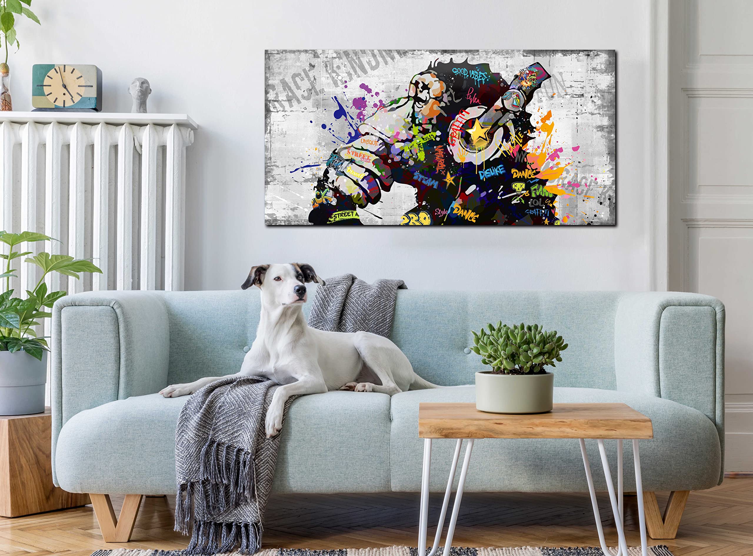 Large Graffiti Gorilla Canvas Wall Art with Headphones - 48x24 Inch Modern Funny Wall Decor for Living Room & Bedroom - Ready to Hang - Perfect for Urban Home Decor, Man Cave & Music Lover Gifts