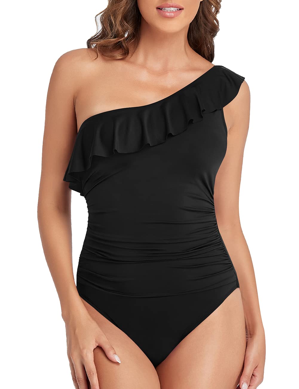 Hilor Women's One Piece Swimsuit Tummy Control Asymmetric One Shoulder Bathing Suit - Perfect for Beach Vacation, Pool Party & Summer Getaway