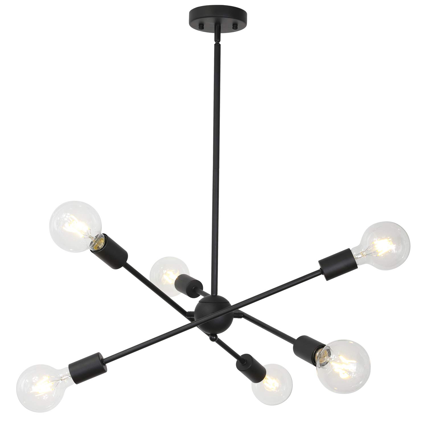 BONLICHT Sputnik Chandelier Lighting - 6-Light Black Mid Century Modern Pendant Light, Vintage Industrial Ceiling Fixture for Kitchen, Dining Room, Bedroom, Hallway, Foyer, Island & Farmhouse Decor | Perfect for Dining Areas, Entryways and Retro Interior Design