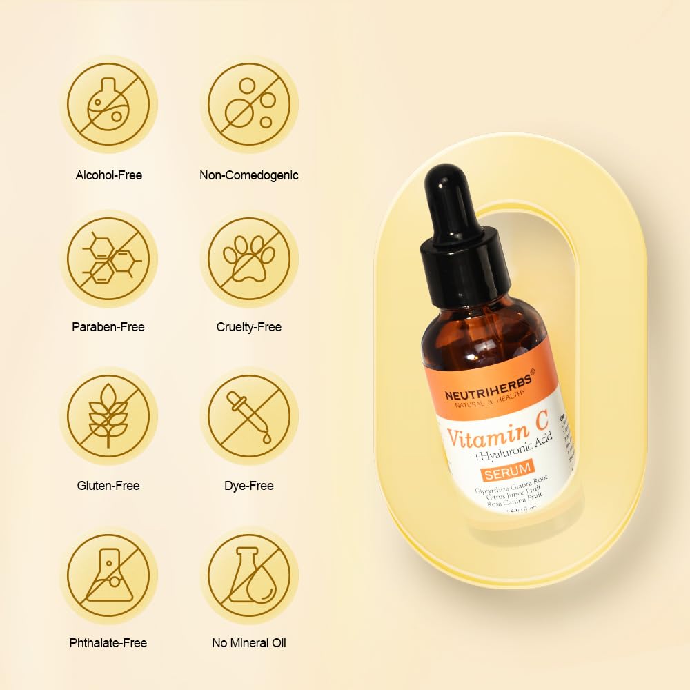 NEUTRIHERBS Vitamin C Serum with Hyaluronic Acid for Face - Anti-Aging, Brightening & Firming Facial Treatment | 1 fl oz | Daily Skincare for Even & Nourished Skin | Perfect for Morning Routine & Night Care