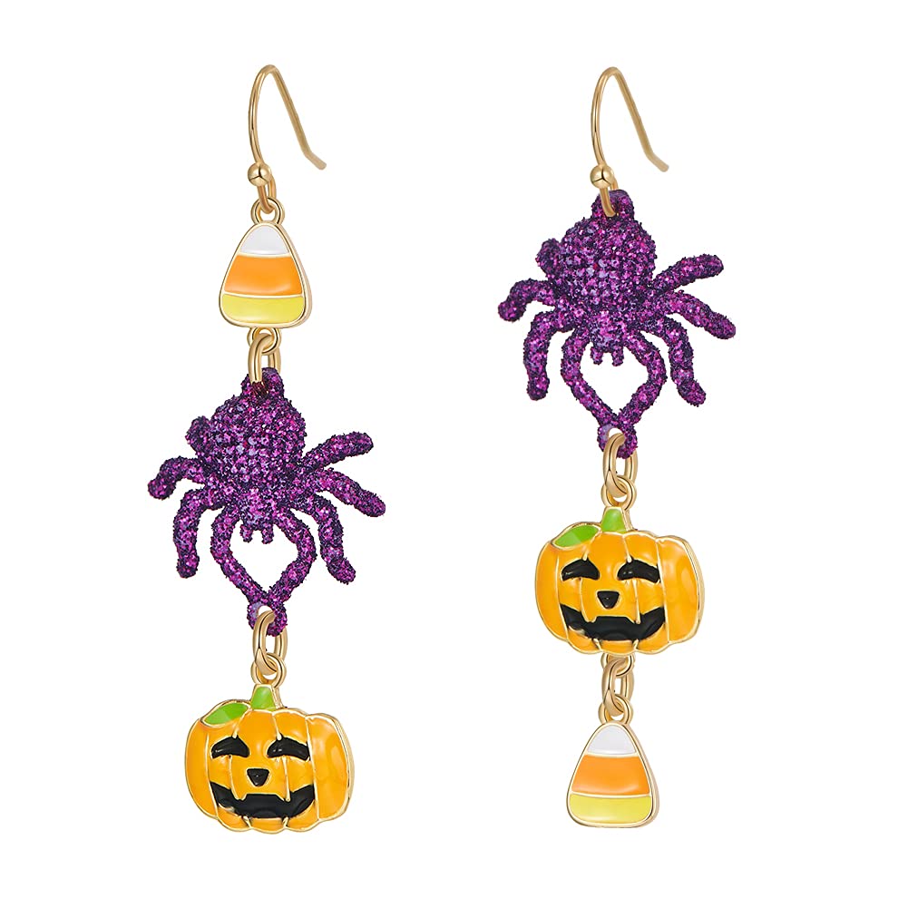 Halloween Earrings for Women - Pumpkin, Ghost, Witch, Bat & Skull Dangle Earrings in Purple, Orange & Black | Perfect for Halloween Parties, Costume Accessories & Spooky Outfits