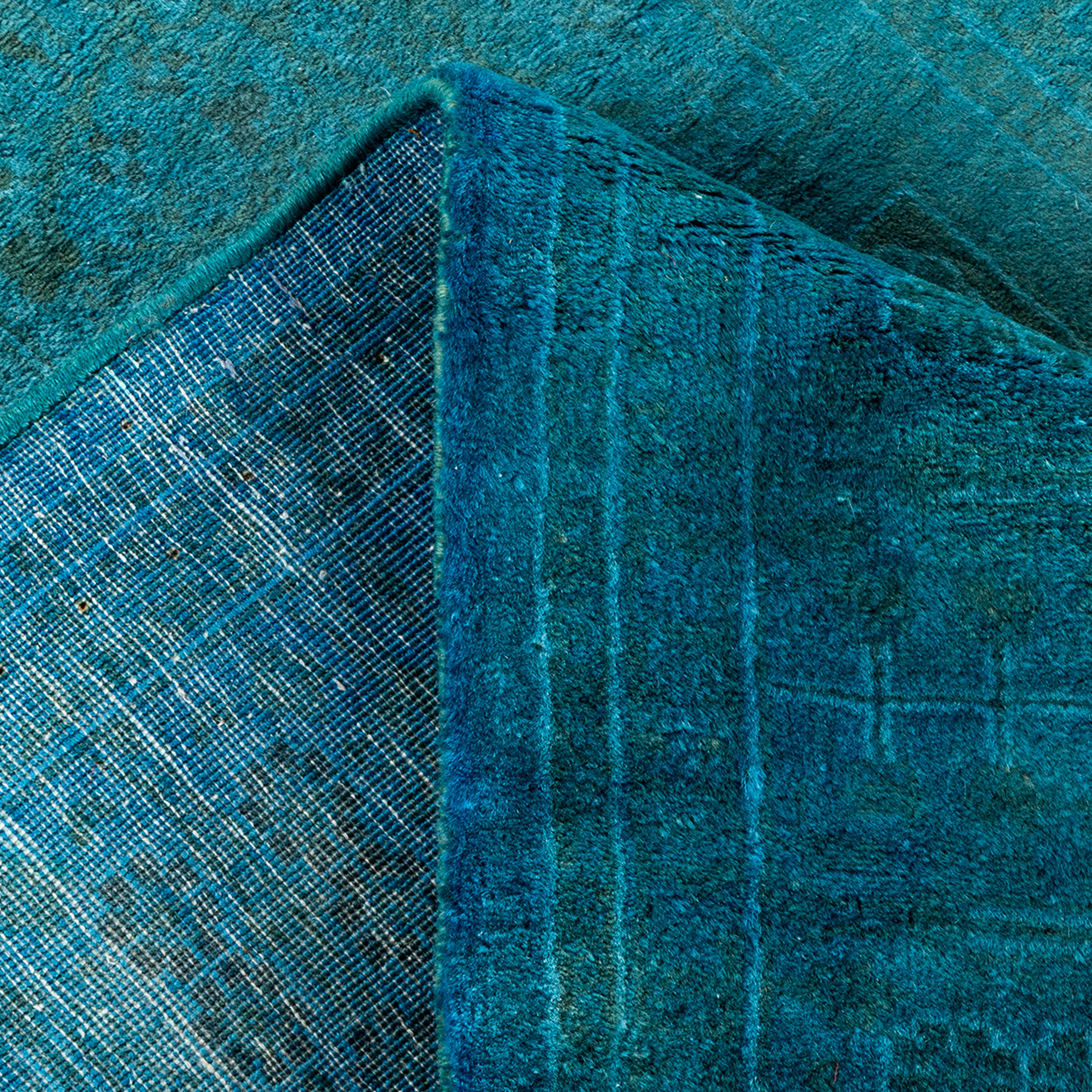Blue Overdyed Wool Runner Rug 3'2 x 20'4 - Soft Vintage Style Area Rug for Living Room, Bedroom & Hallway