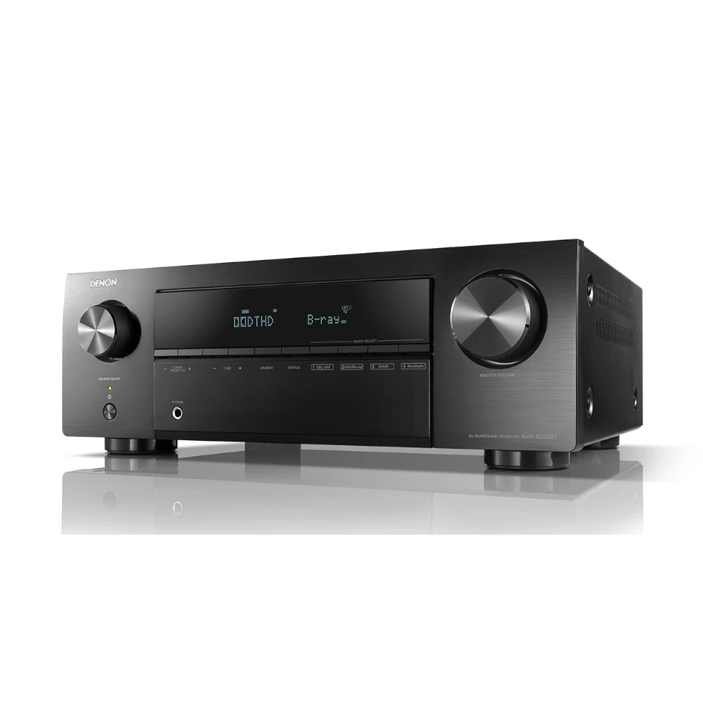 Denon AVR-X250BT 5.2 Channel AV Receiver with Paradigm Cinema 100CT 5.1 Home Theater Speaker System - Perfect for Movie Nights & Gaming Setup