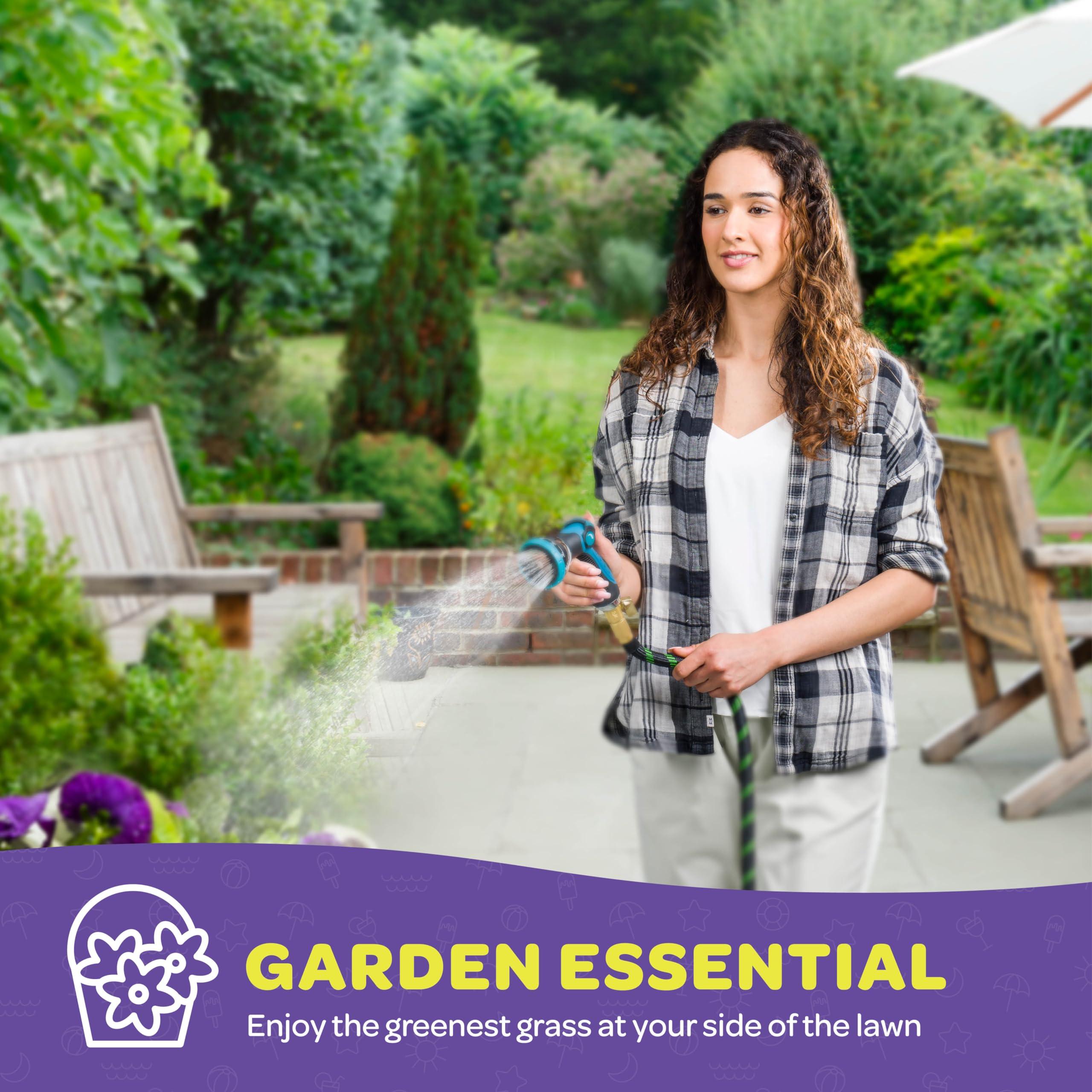 **Heavy Duty Garden Hose Nozzle [2 Pack] - 10 Adjustable Spray Patterns, Thumb Control & Ergonomic Grip - Perfect for Watering Plants, Lawns, Car Washing, and Outdoor Cleaning**