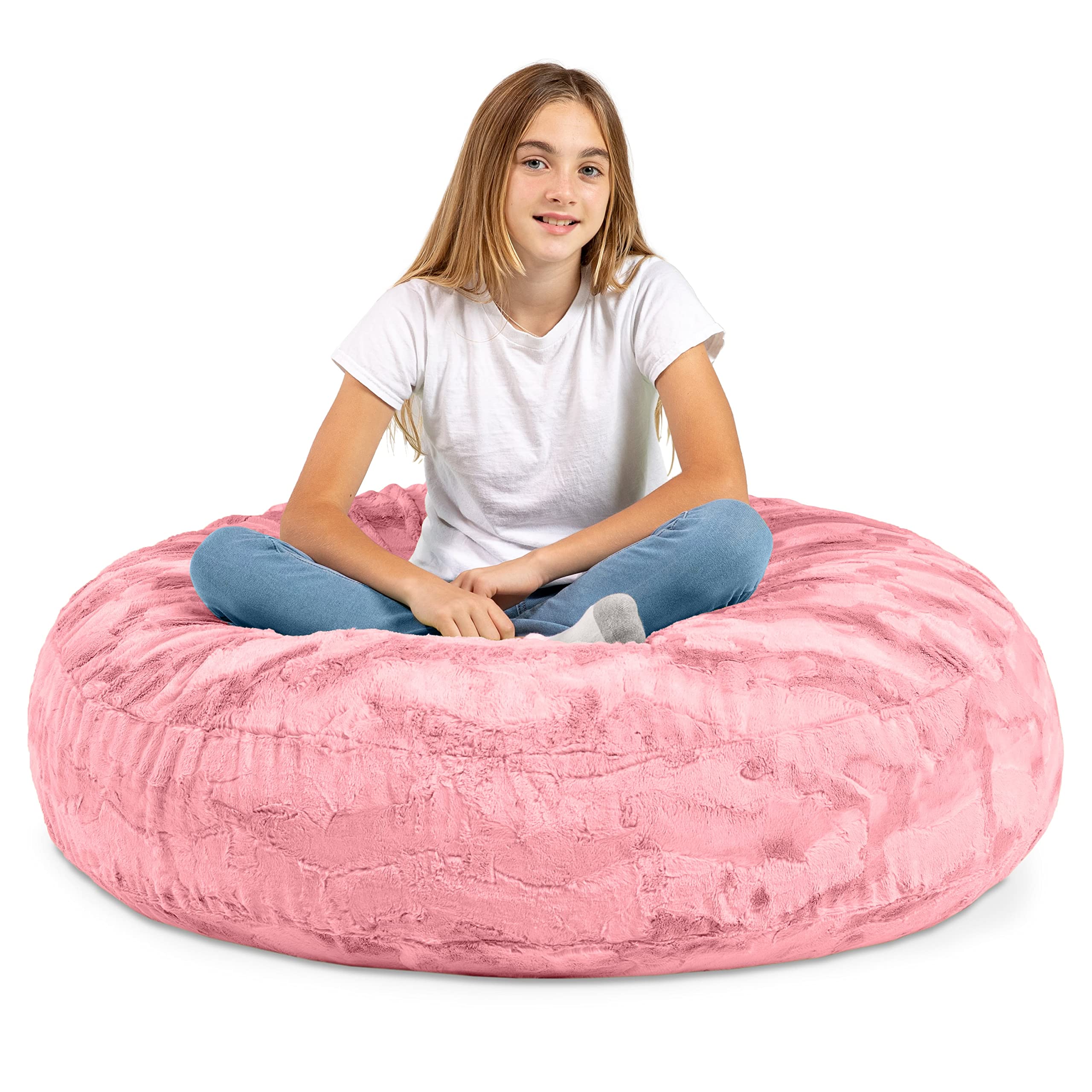 Jaxx Cocoon 4 Foot Oversized Bean Bag Chair - Soft Faux Fur Cover, Rose Quartz Pink - Perfect for Living Room, Bedroom & Dorm Relaxation