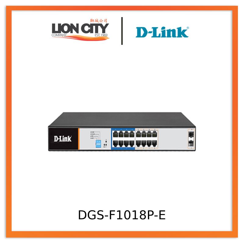D-Link DGS-F1018P-E 16-Port Gigabit PoE+ Switch with 2 SFP Ports (250m PoE Range) - Ideal for Office Networks, IP Camera Systems & Smart Home Installations