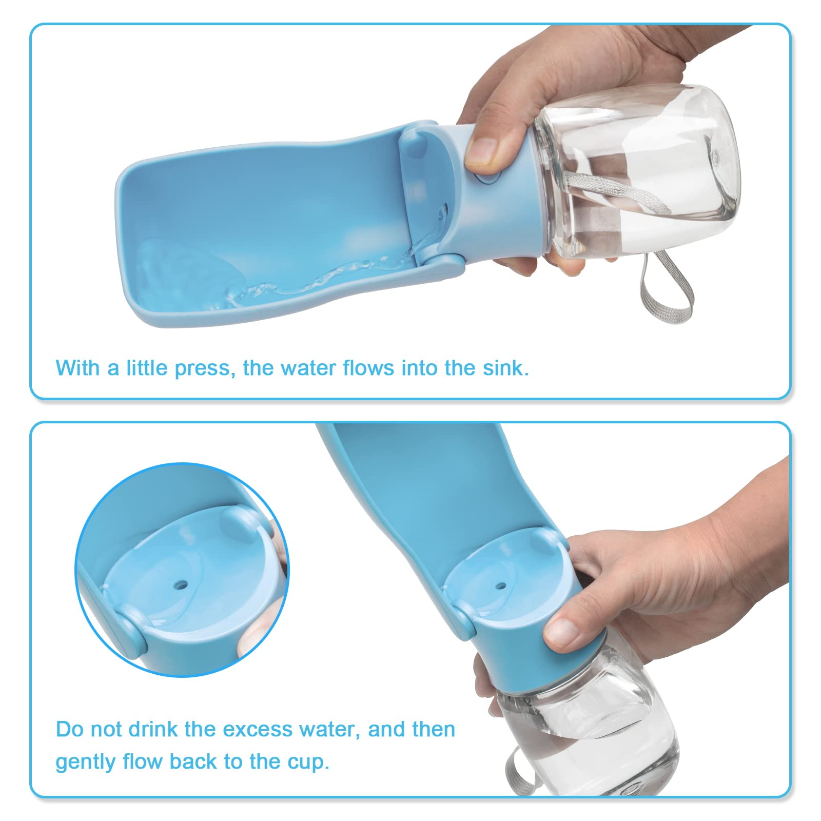 Foldable Dog Water Bottle - Portable Pet Water Dispenser for Dogs & Cats | Leak Proof Travel Water Bottle with Food Grade Plastic | Perfect for Outdoor Walking, Hiking, Camping & Travel (Sky Blue)